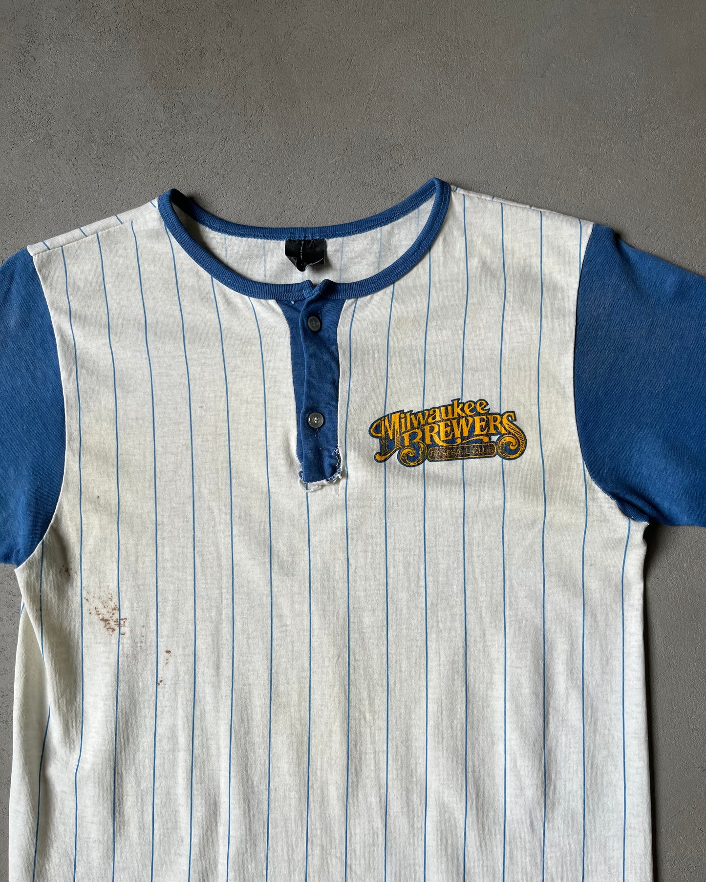 1980s - Distressed Blue/White Milwaukee Brewers Baseball T-Shirt - S