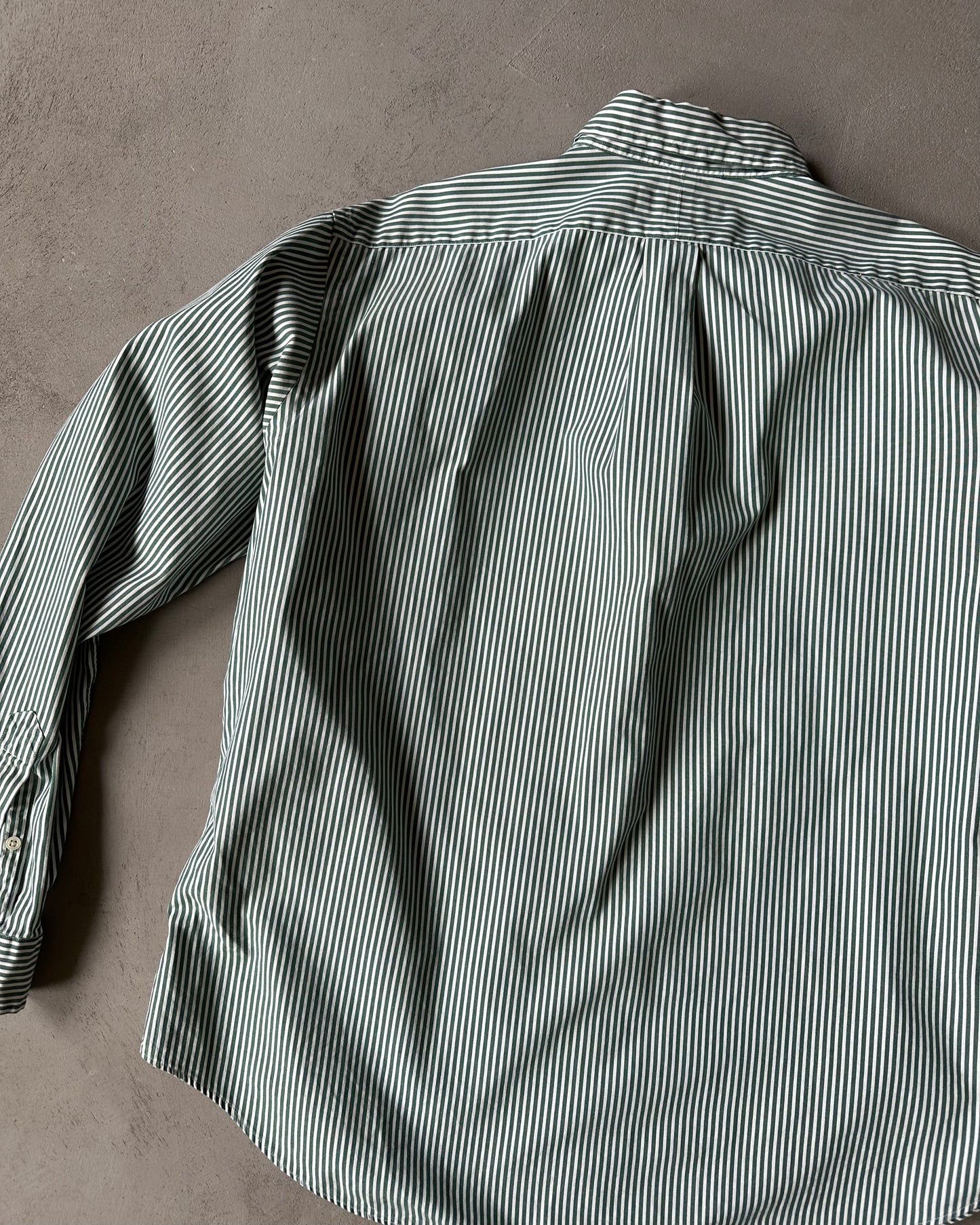 2000s - Green/White Ralph Lauren Striped Shirt - XL