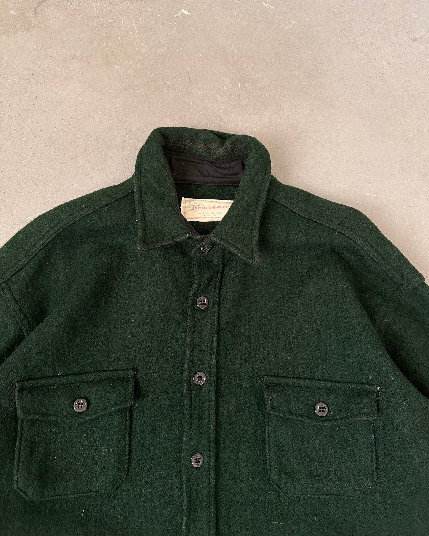 1970s - Green Melton Wool Shacket - XL