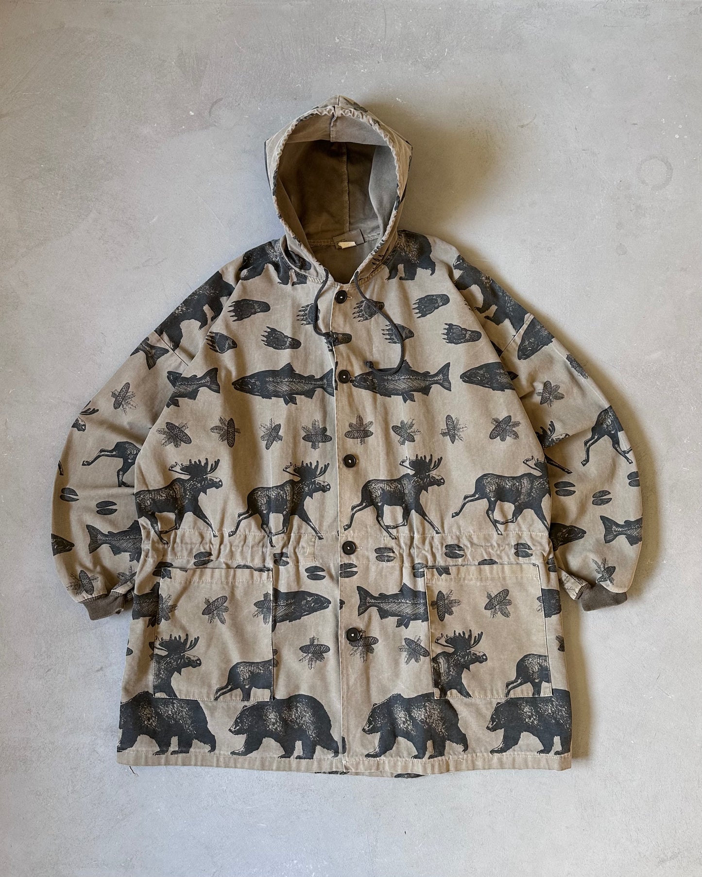 1990s - Khaki Wild Life Long Anorak - L/XL
