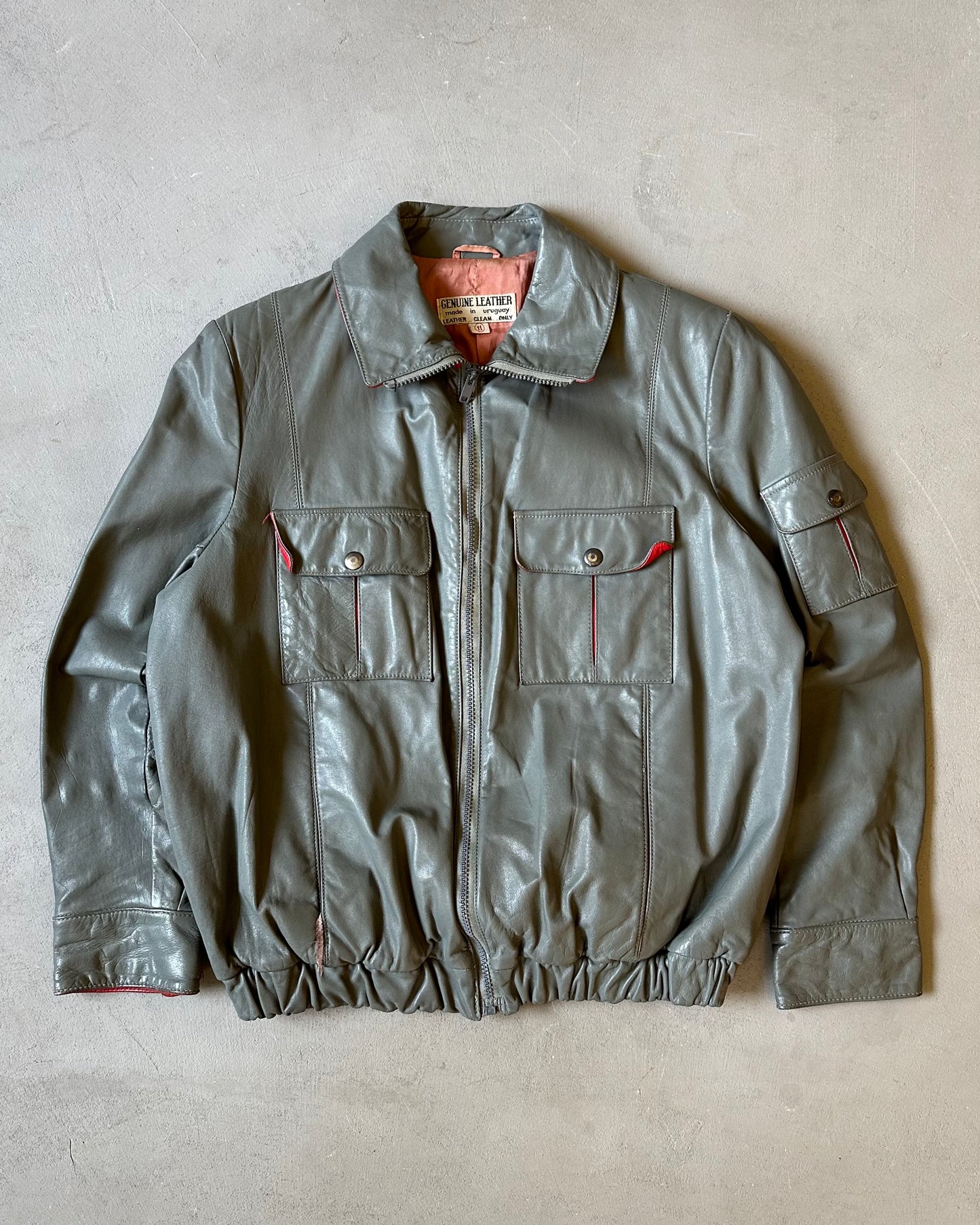 1970s - Grey/Red Women's Leather Jacket - (W)M