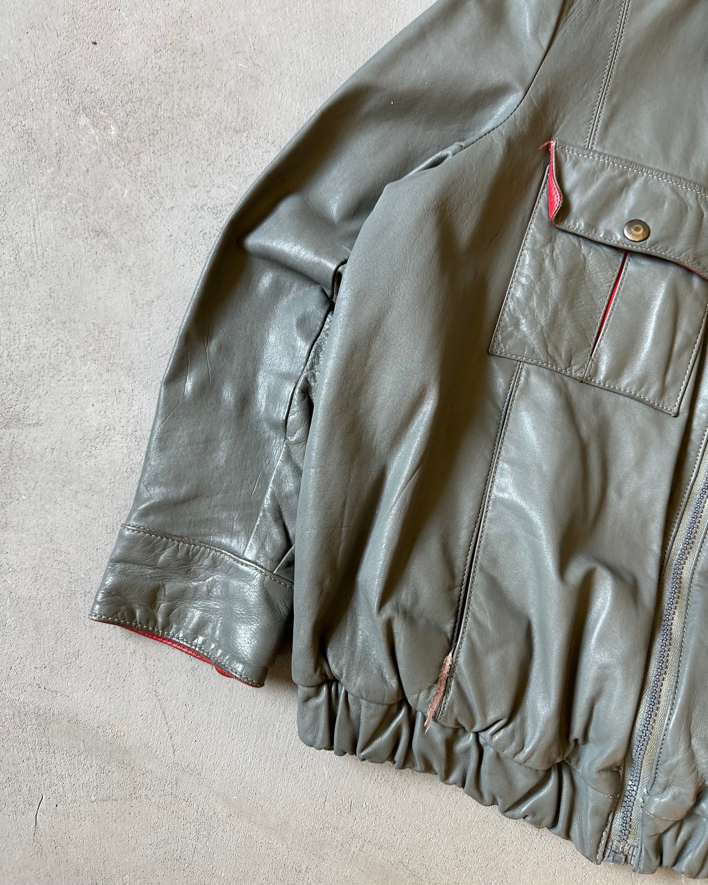 1970s - Grey/Red Women's Leather Jacket - (W)M