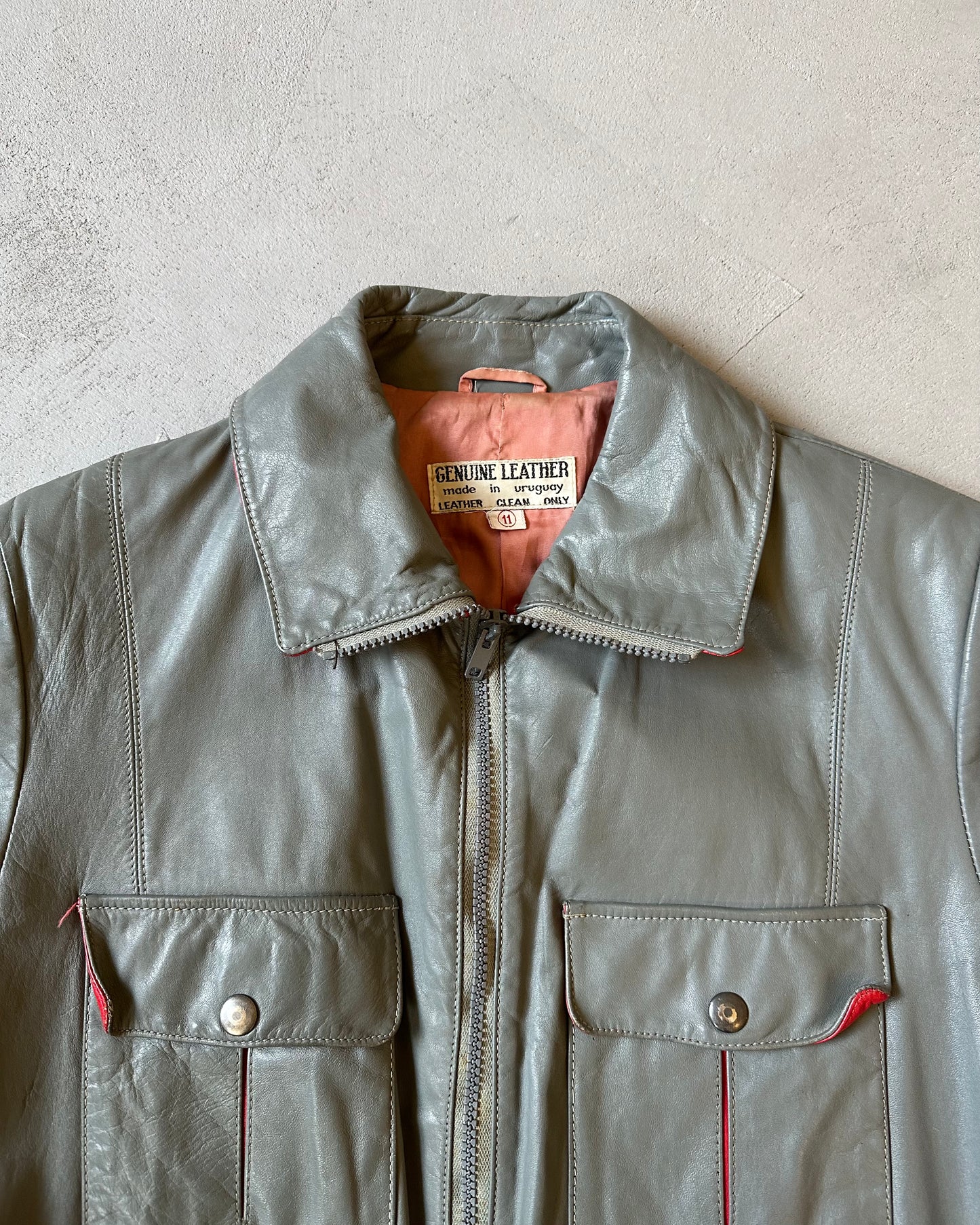 1970s - Grey/Red Women's Leather Jacket - (W)M
