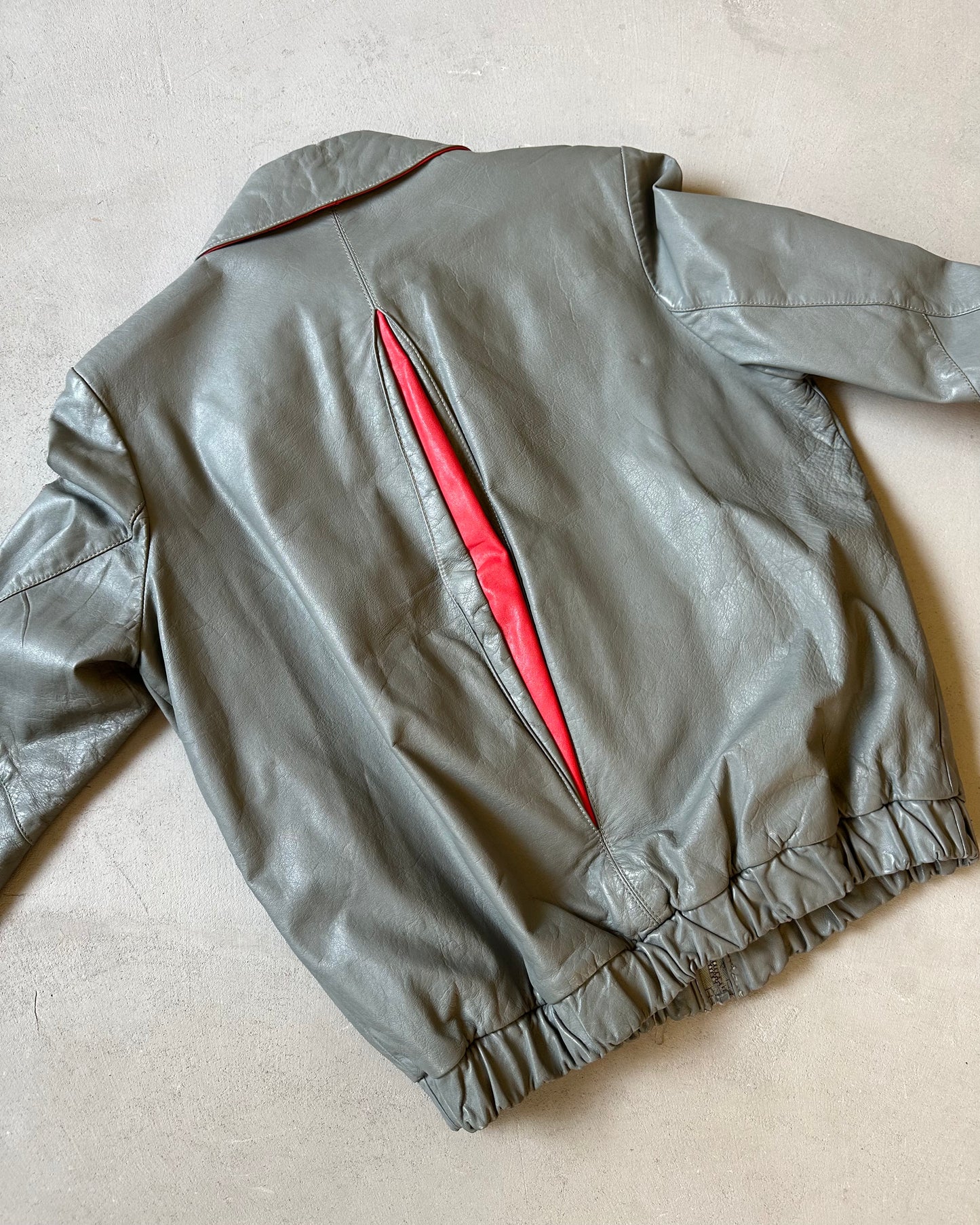 1970s - Grey/Red Women's Leather Jacket - (W)M