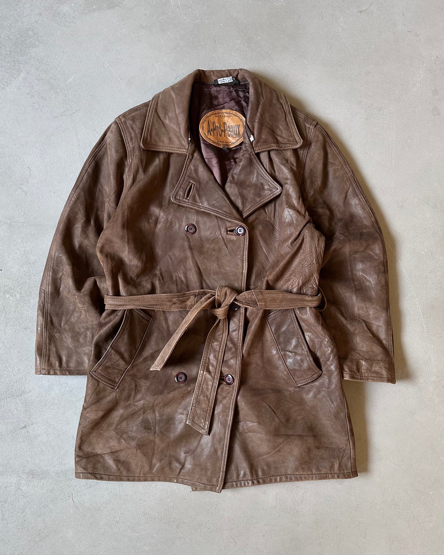 1990s - Brown Double Breasted Women's Leather Coat - (W)L