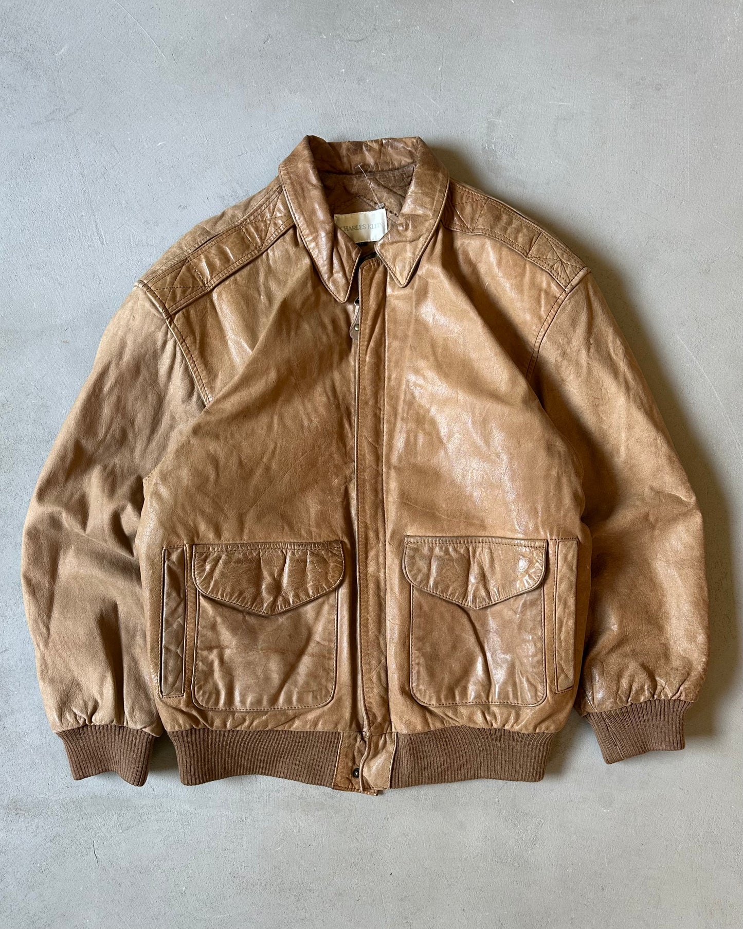 1990s - Faded Tan Aviator Women's Leather Jacket - (W)M