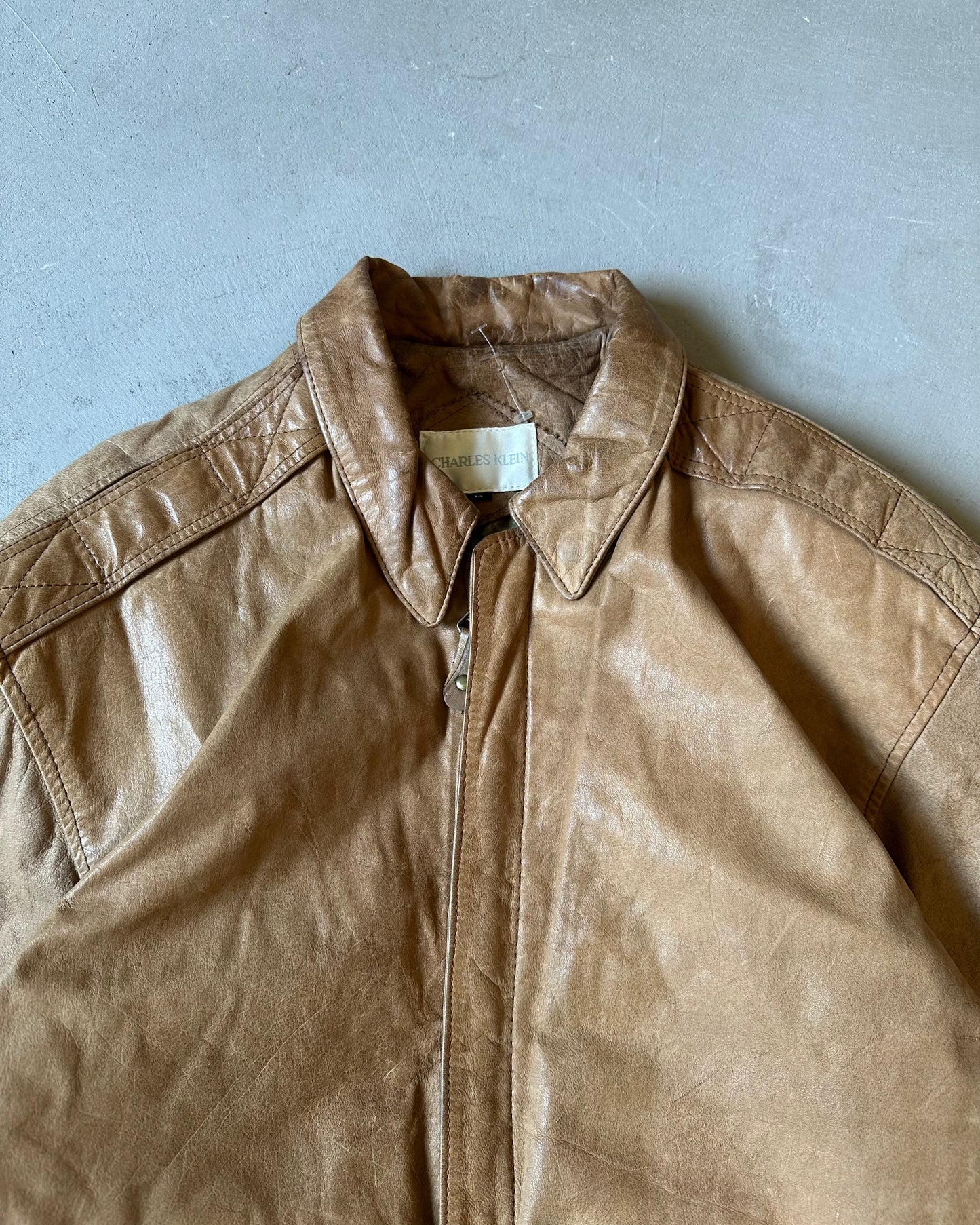1990s - Faded Tan Aviator Women's Leather Jacket - (W)M