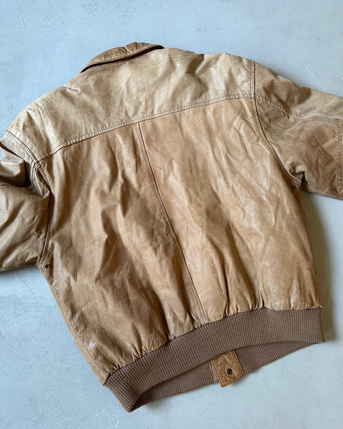 1990s - Faded Tan Aviator Women's Leather Jacket - (W)M