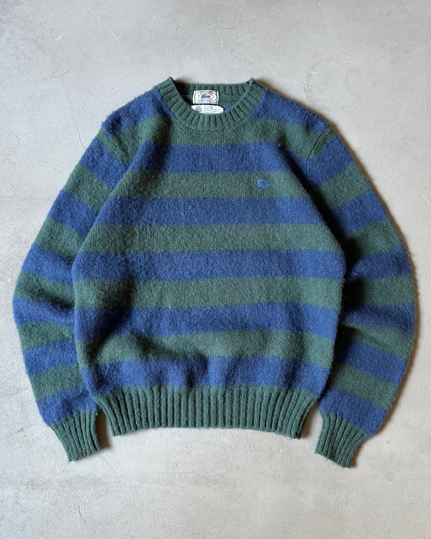 1980s - Green/Blue Lacoste Striped Wool Sweater - M