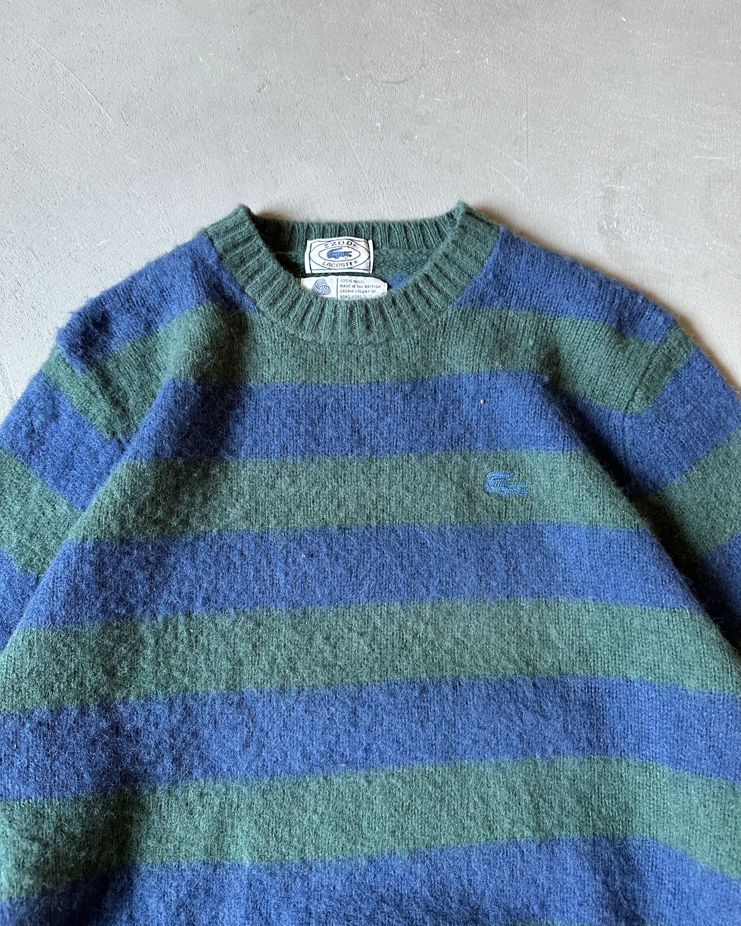 1980s - Green/Blue Lacoste Striped Wool Sweater - M