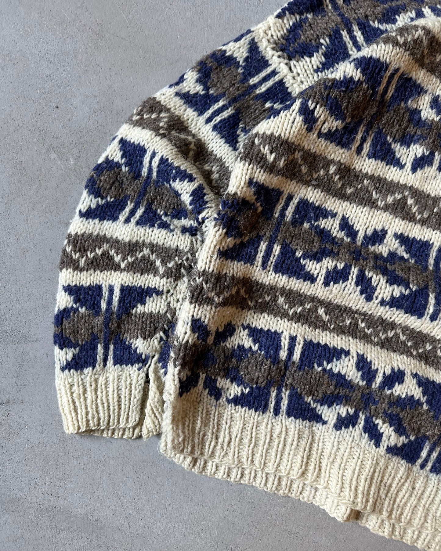 1990s - Distressed Cream/Blue Nordic Sweater - M