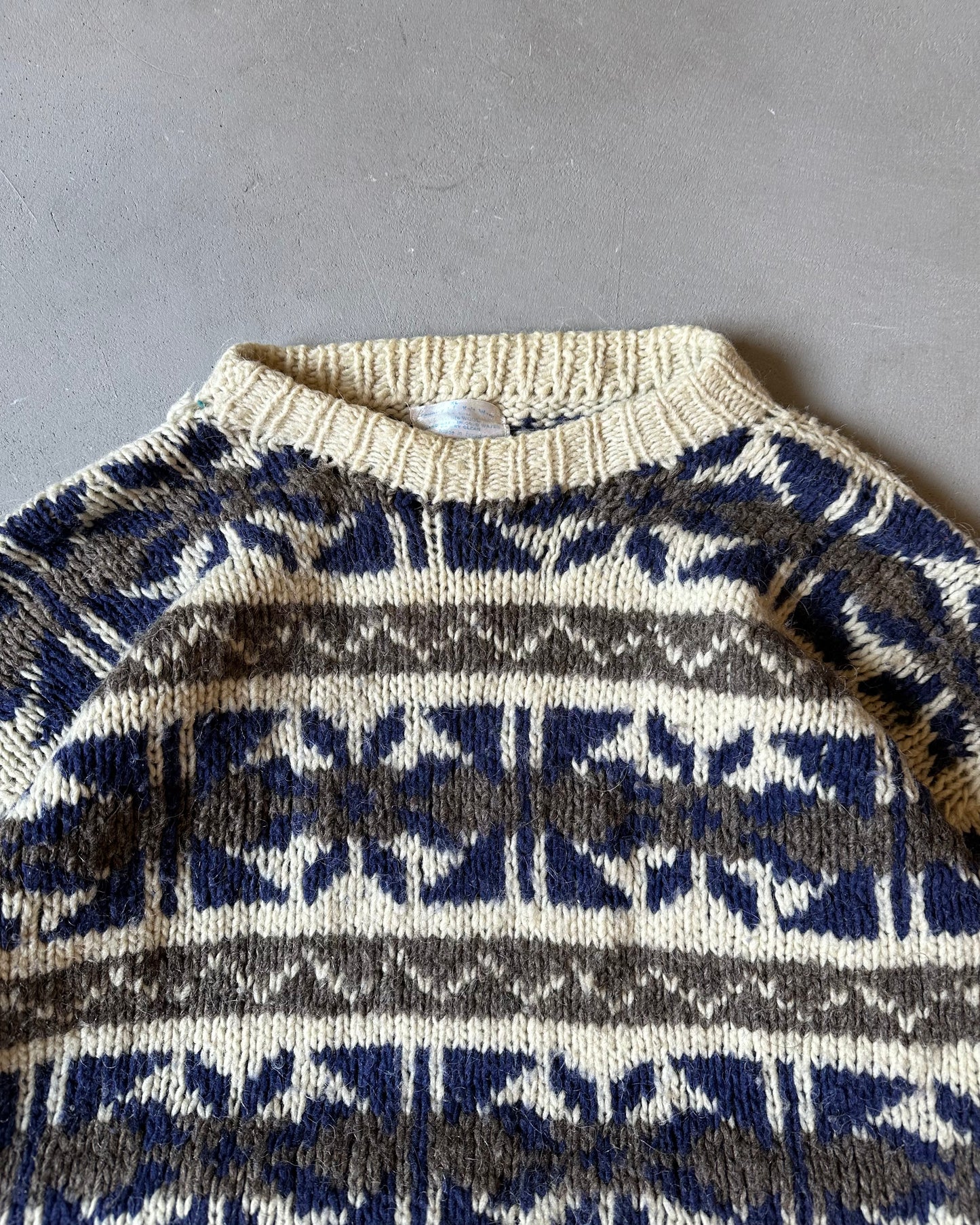 1990s - Distressed Cream/Blue Nordic Sweater - M