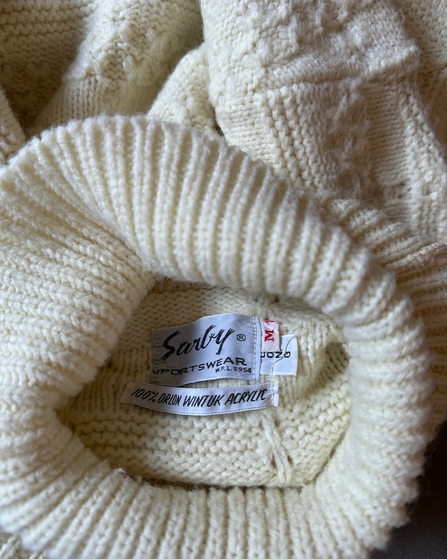 1960s - Cream Sarby Turtleneck Sweater - M
