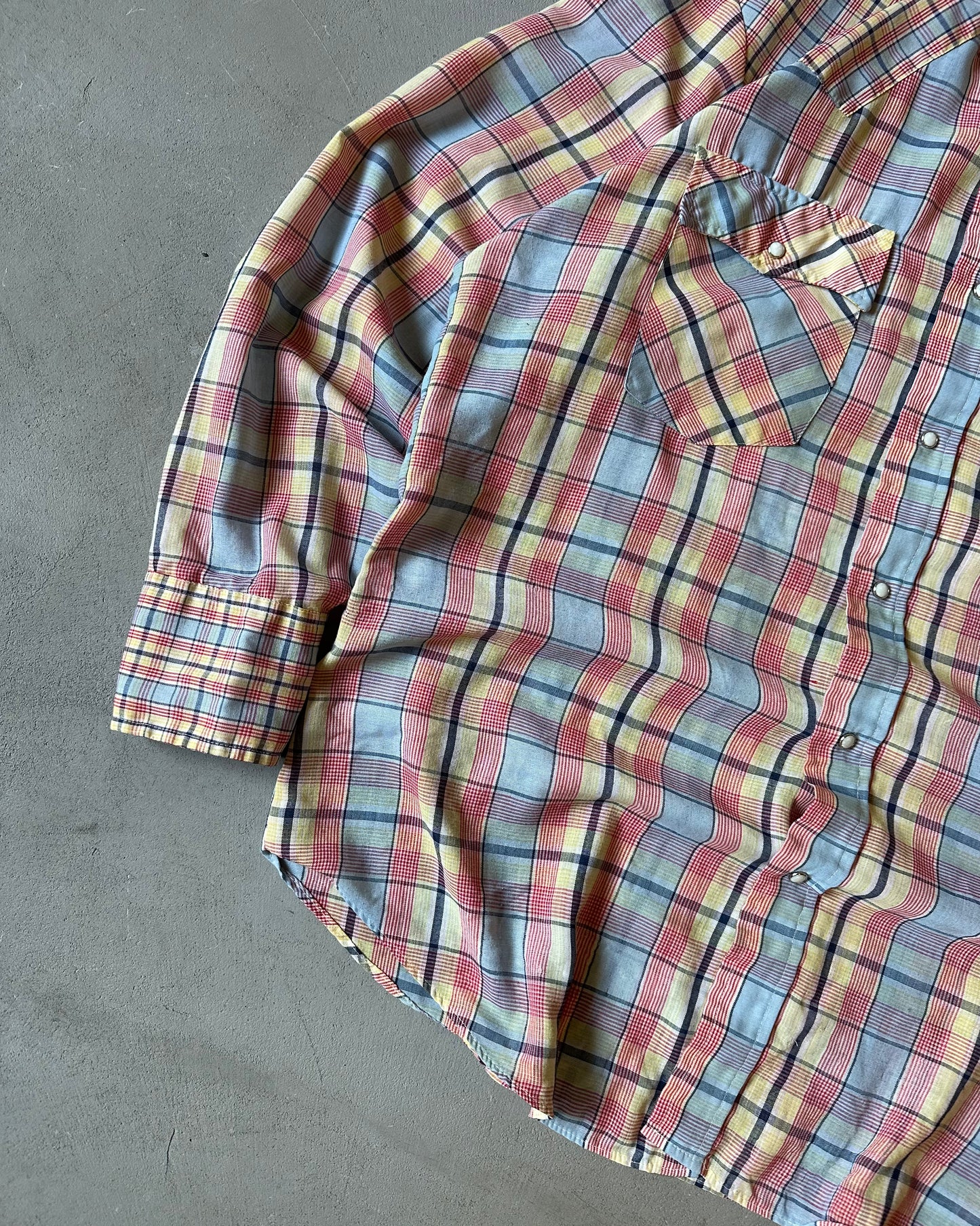 1970s - Blue/Yellow Levi's Plaid Pearl Snap Shirt - L
