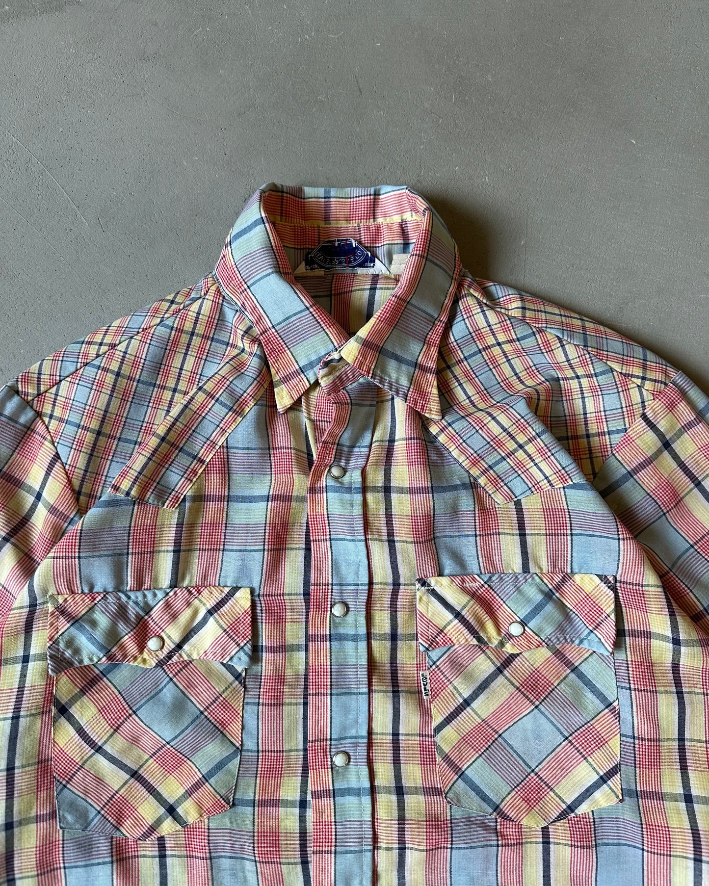 1970s - Blue/Yellow Levi's Plaid Pearl Snap Shirt - L