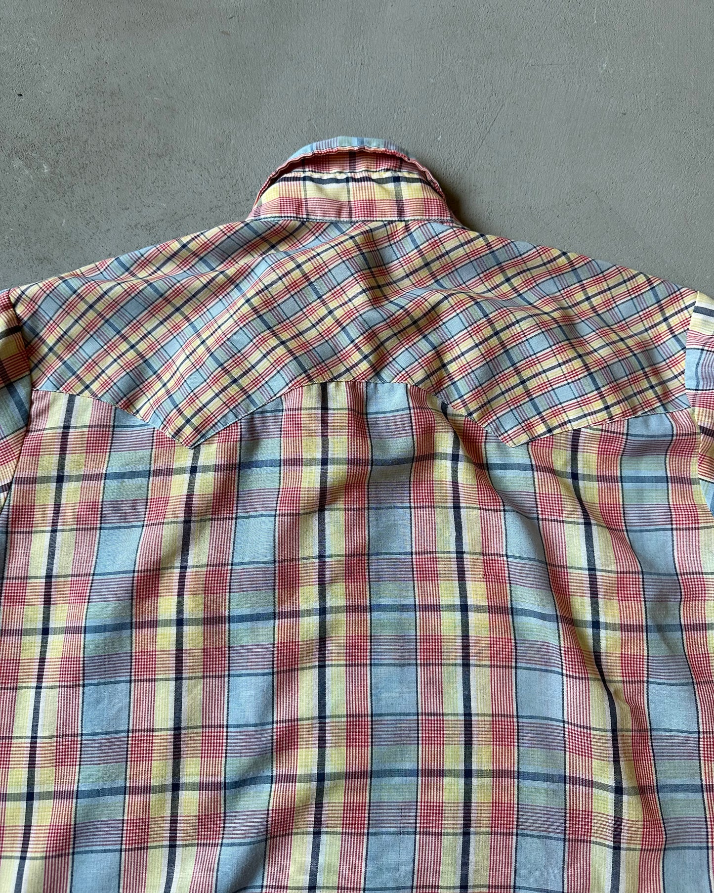 1970s - Blue/Yellow Levi's Plaid Pearl Snap Shirt - L
