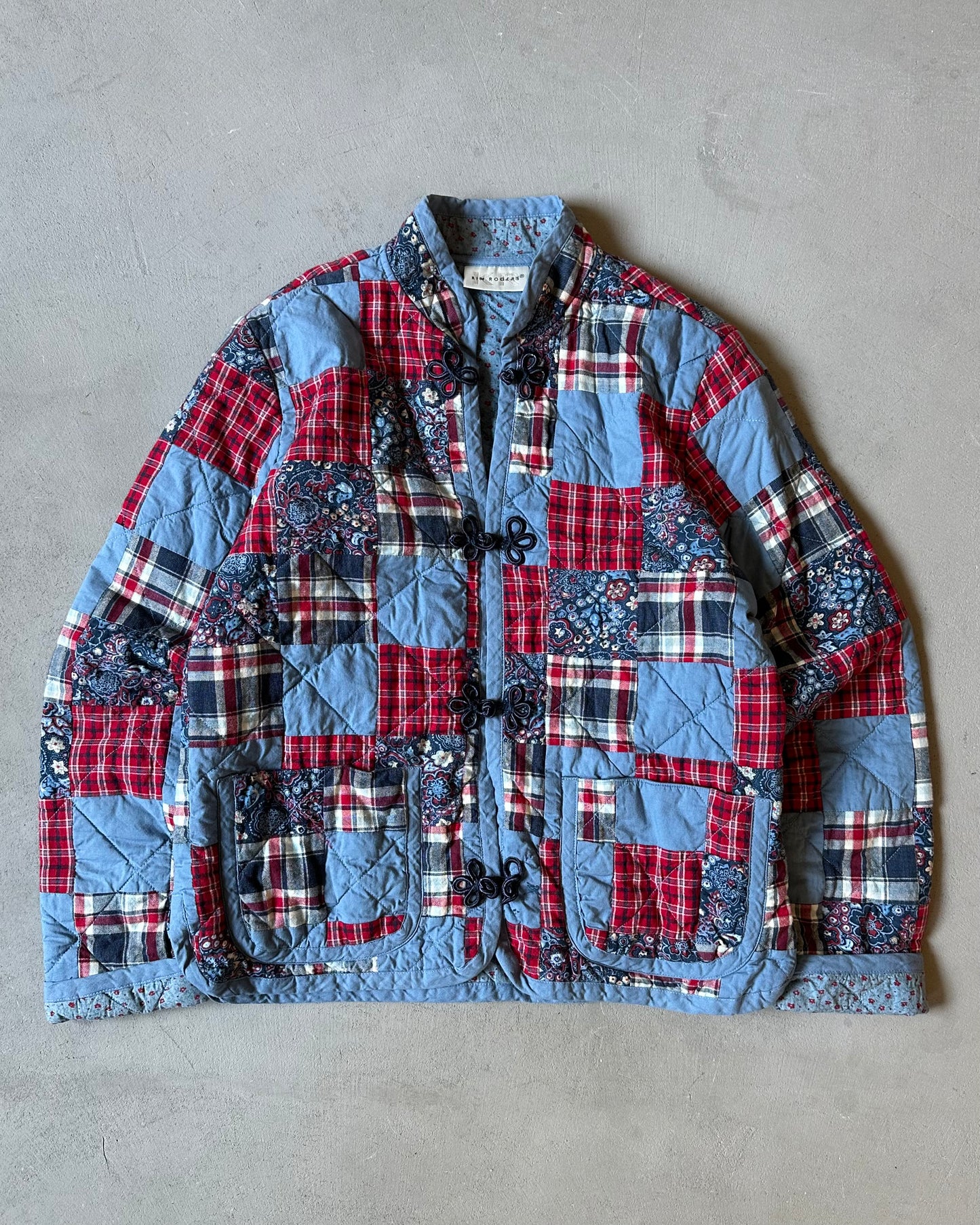 2000s - Blue/Red Patchwork Quilted Women's Over Shirt - (W)XS/S