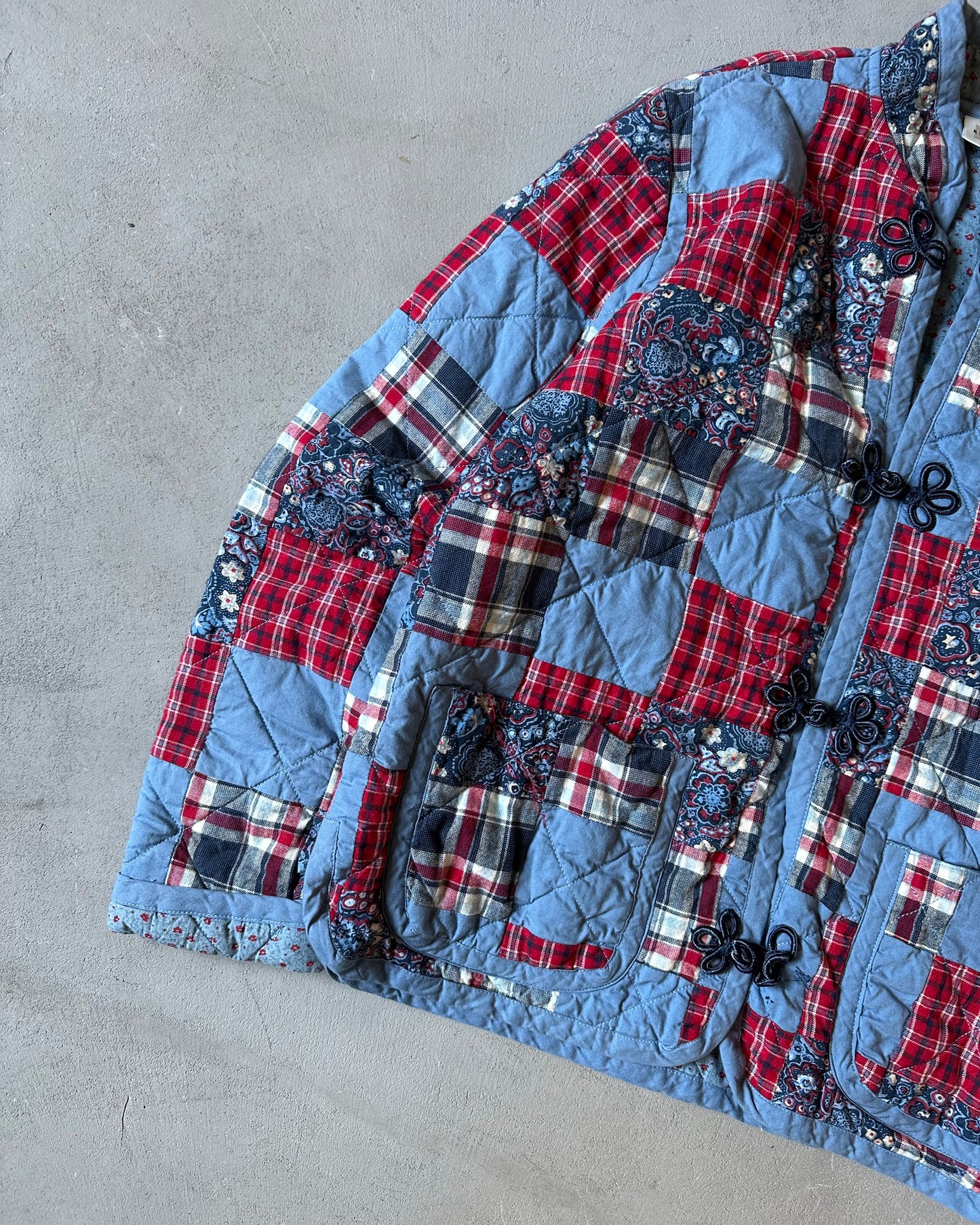 2000s - Blue/Red Patchwork Quilted Women's Over Shirt - (W)XS/S
