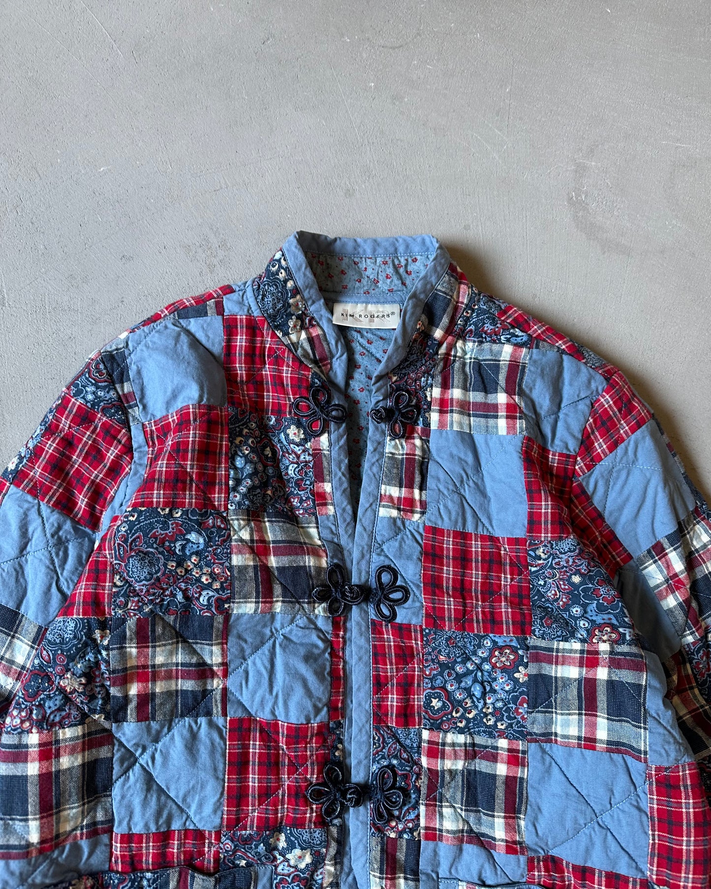 2000s - Blue/Red Patchwork Quilted Women's Over Shirt - (W)XS/S