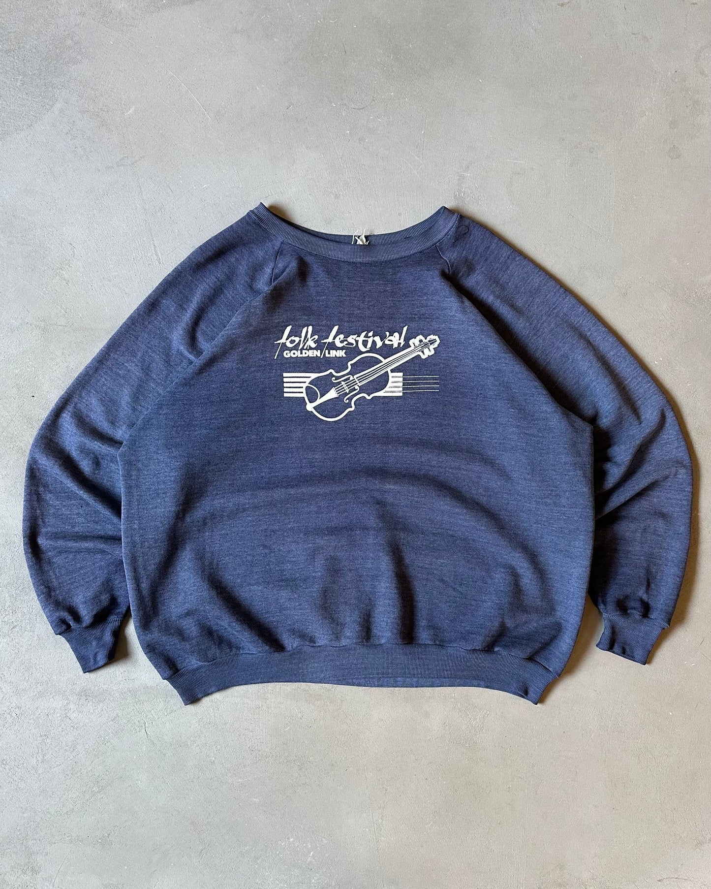 1970s - Faded Navy "Folk Festival" Crewneck - XL