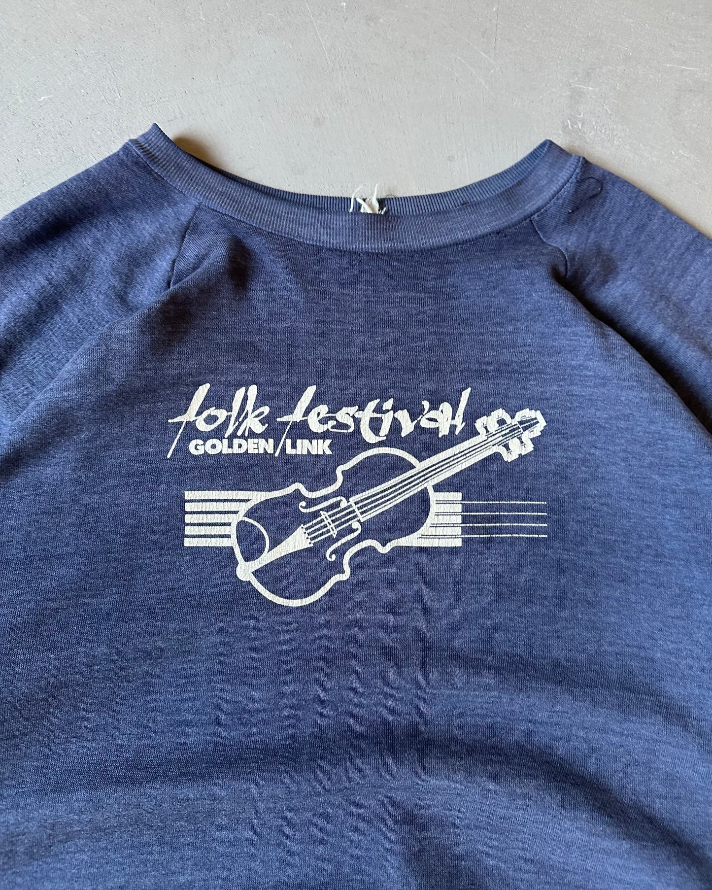 1970s - Faded Navy "Folk Festival" Crewneck - XL