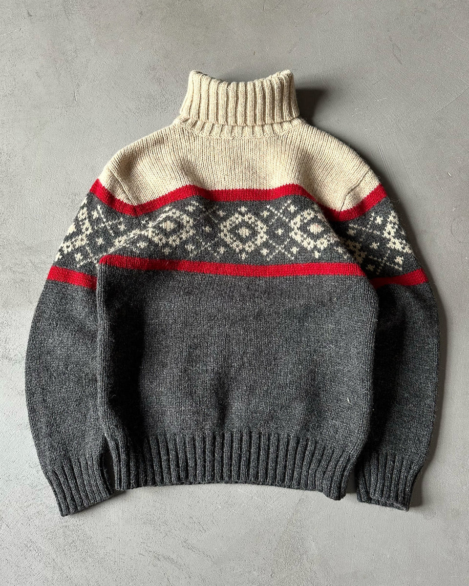 1990s - Charcoal/Cream Nordic Wool Sweater - S