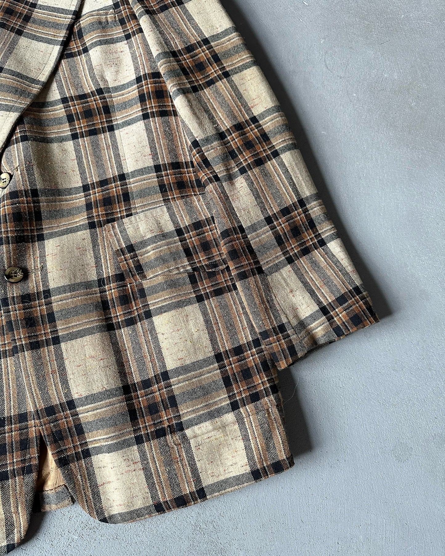 1970s - Tan/Brown Plaid Wool Blazer - 38