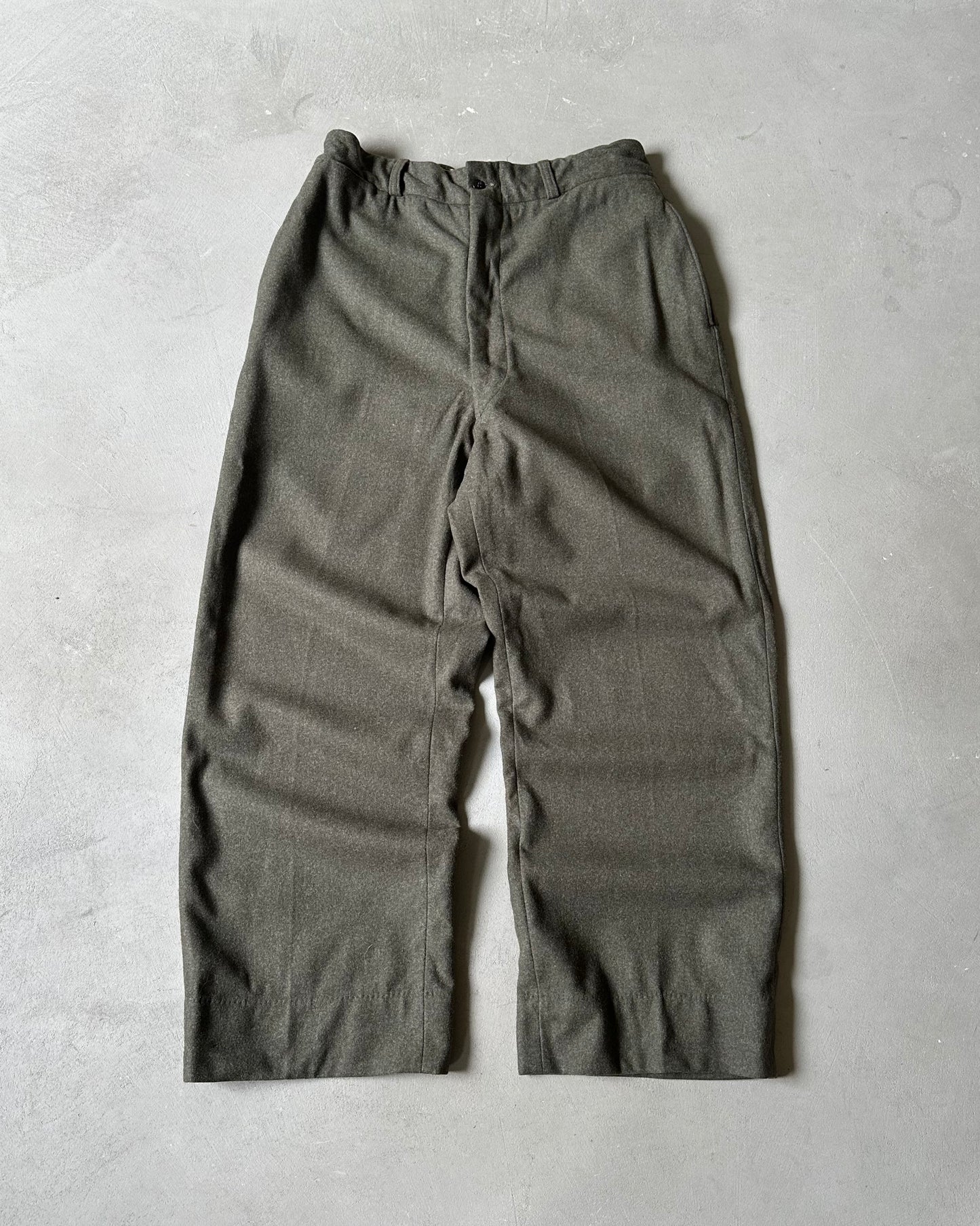 1950s - Green Military Wool Loose Trousers - 32x29