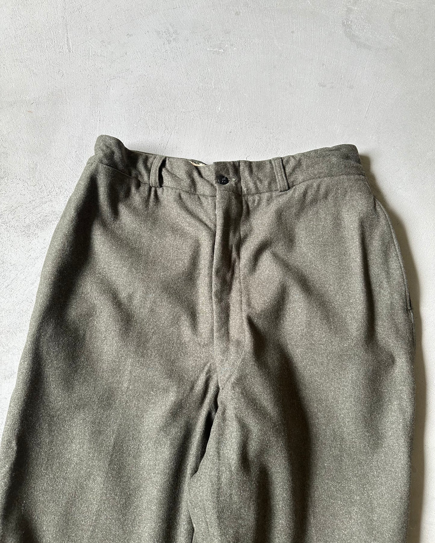 1950s - Green Military Wool Loose Trousers - 32x29