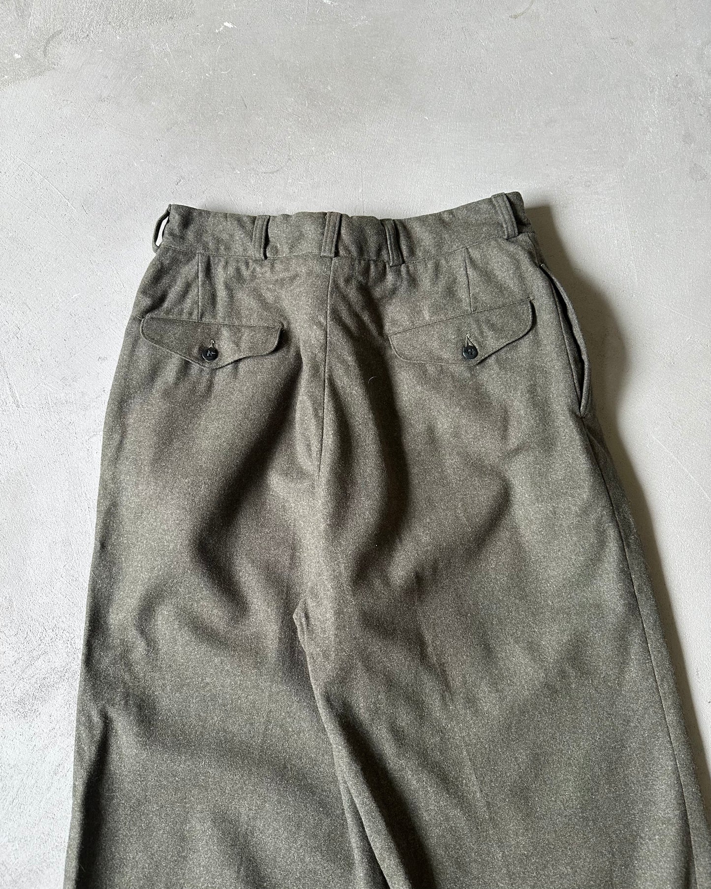 1950s - Green Military Wool Loose Trousers - 32x29