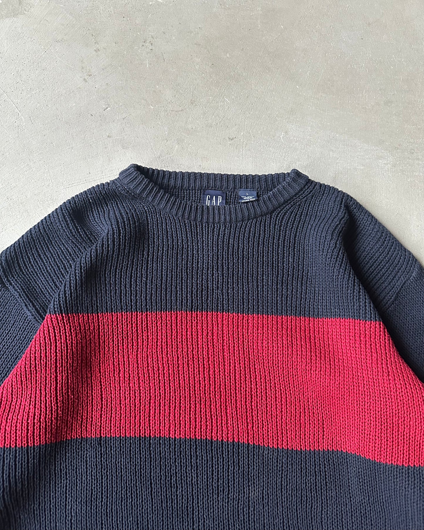 1990s - Navy/Red GAP Ribbed Sweater - L