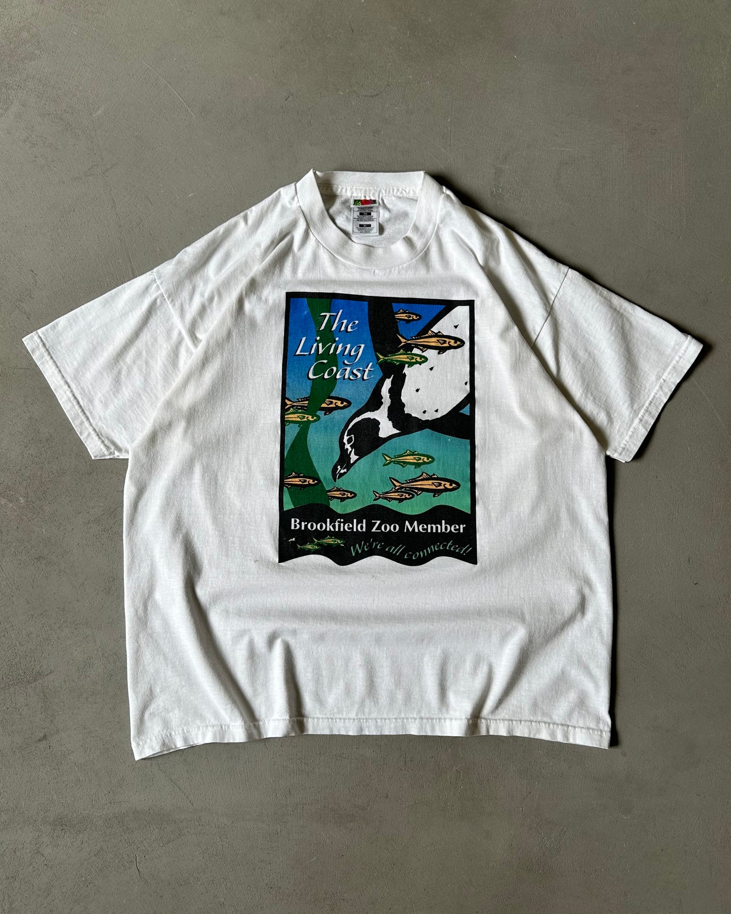 1990s - White "Living Coast" T-Shirt - L/XL