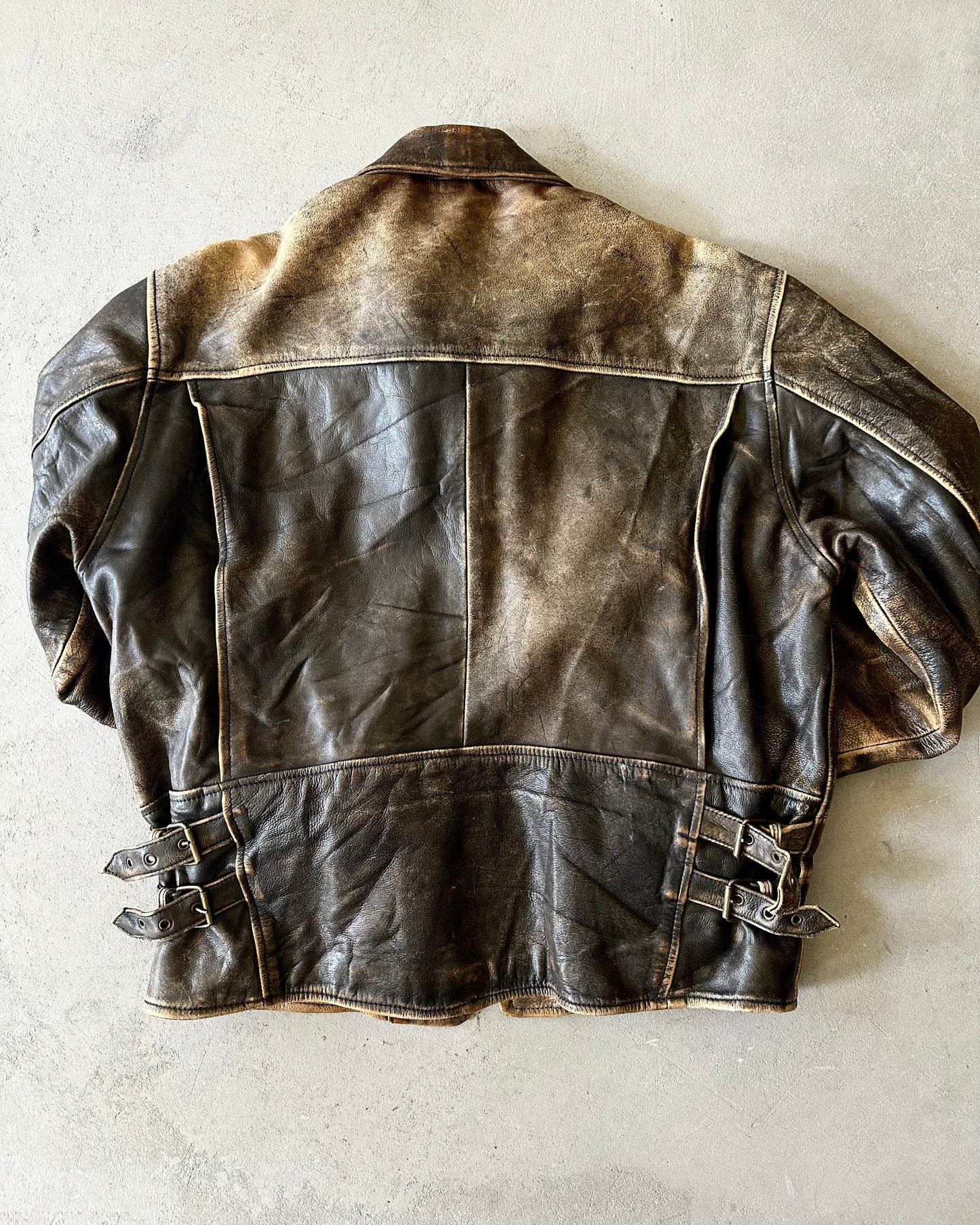 1990s - Distressed Brown Leather Jacket - L