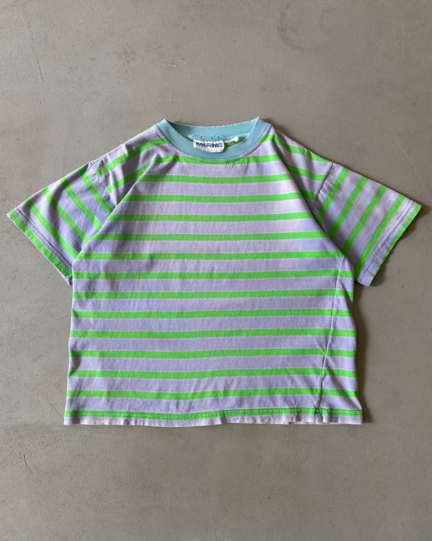 1990s - Distressed Lilac/Green Striped Cropped T-Shirt - XS