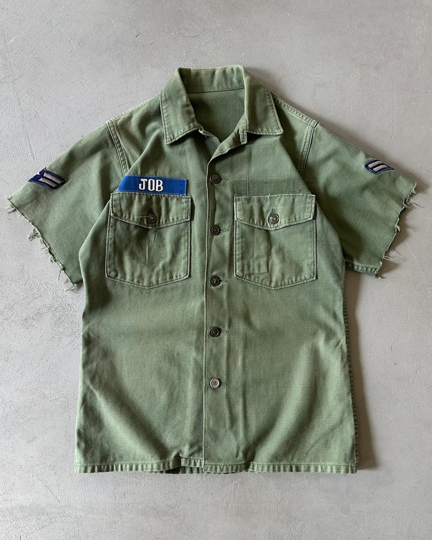1970s - Green Military Cut Off Shirt - S/M