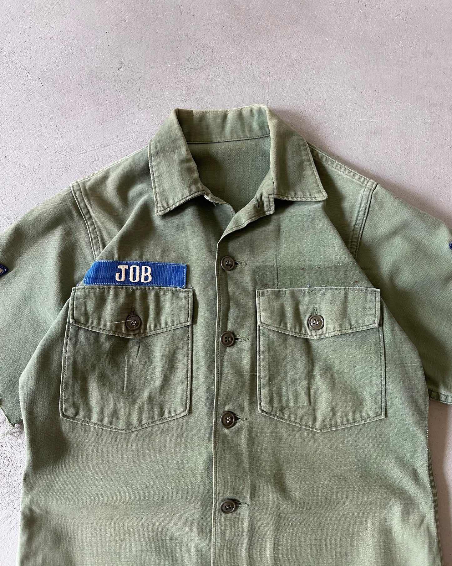 1970s - Green Military Cut Off Shirt - S/M