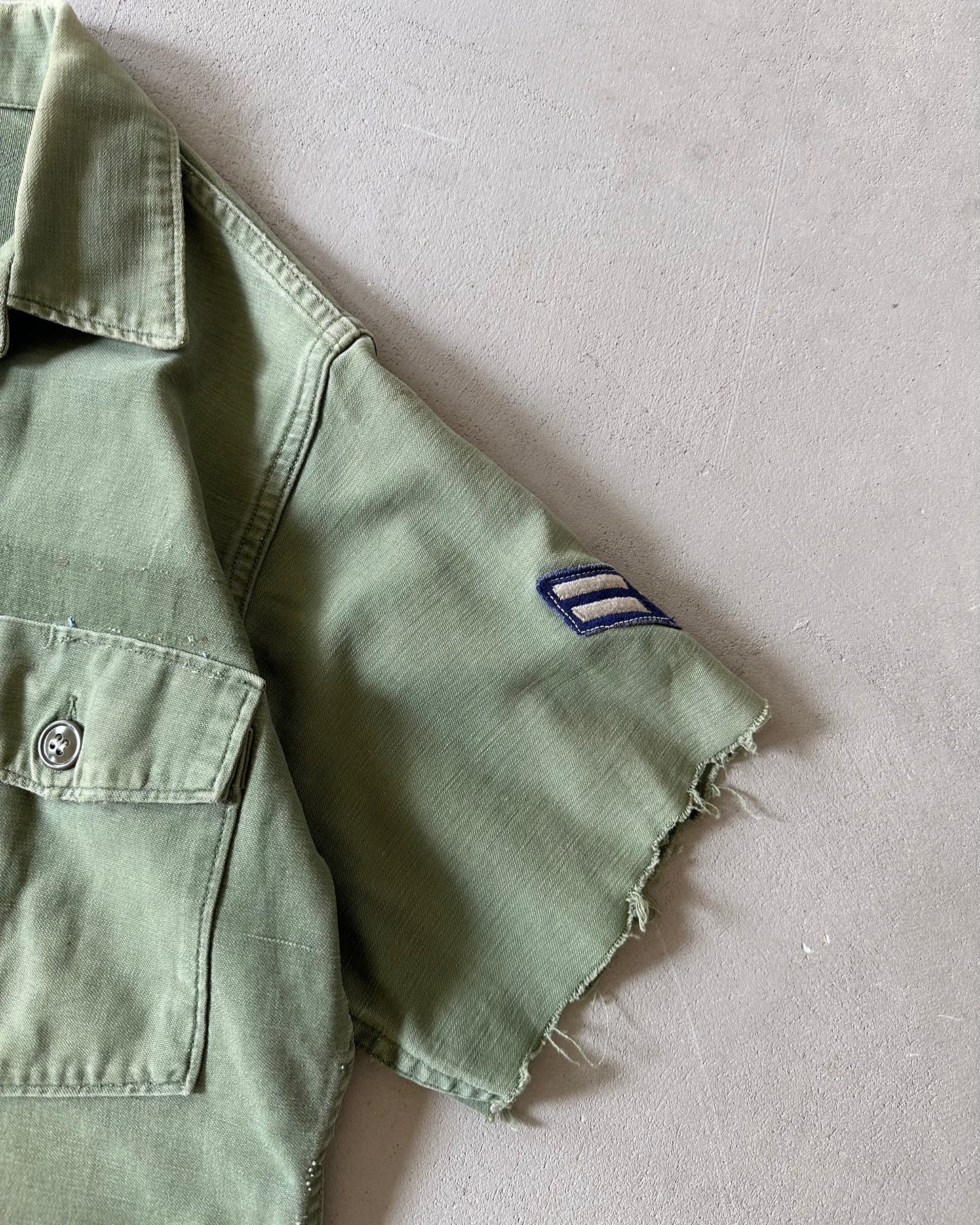 1970s - Green Military Cut Off Shirt - S/M