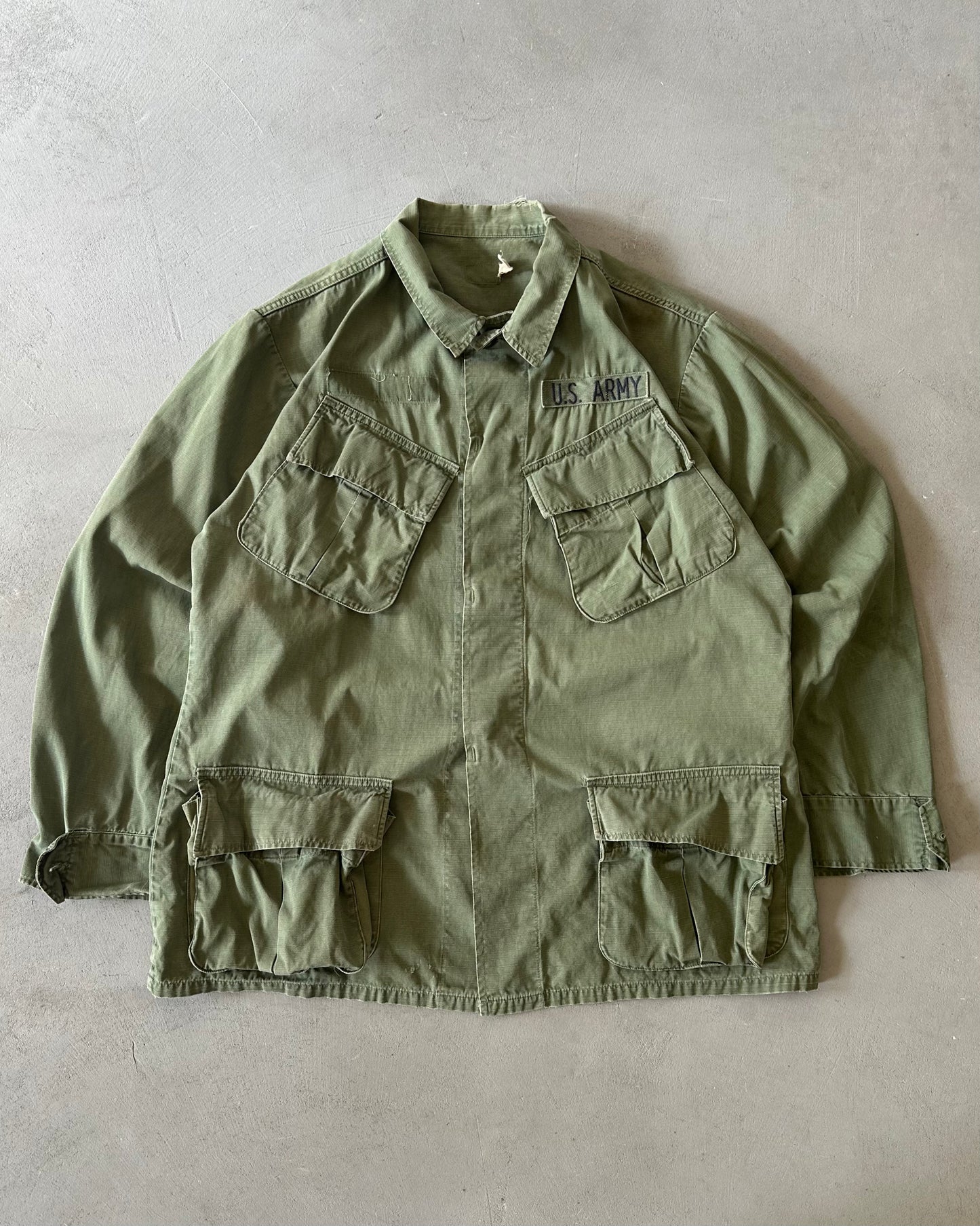 1970s - Green Military Slant Pockets Over Shirt - M