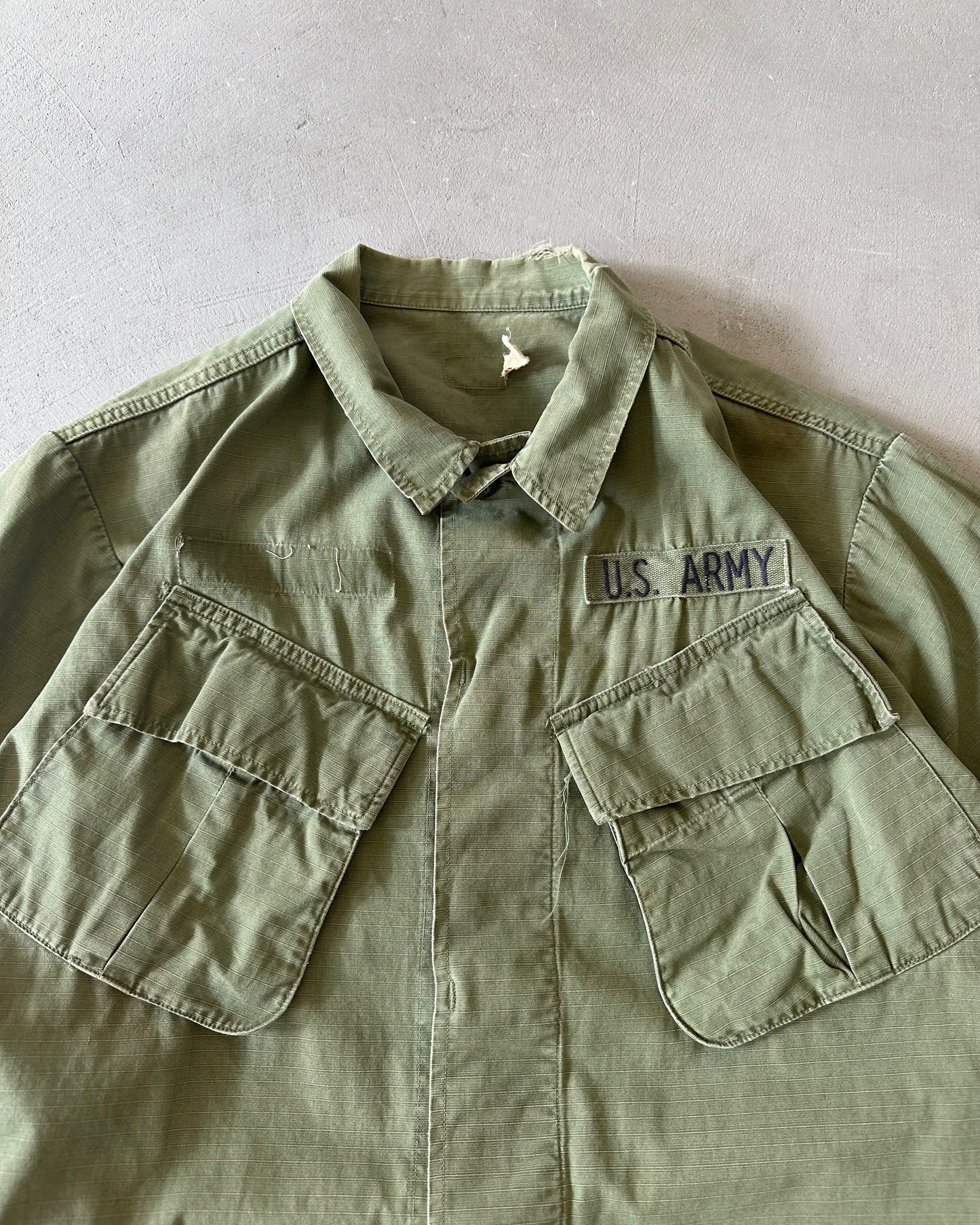 1970s - Green Military Slant Pockets Over Shirt - M