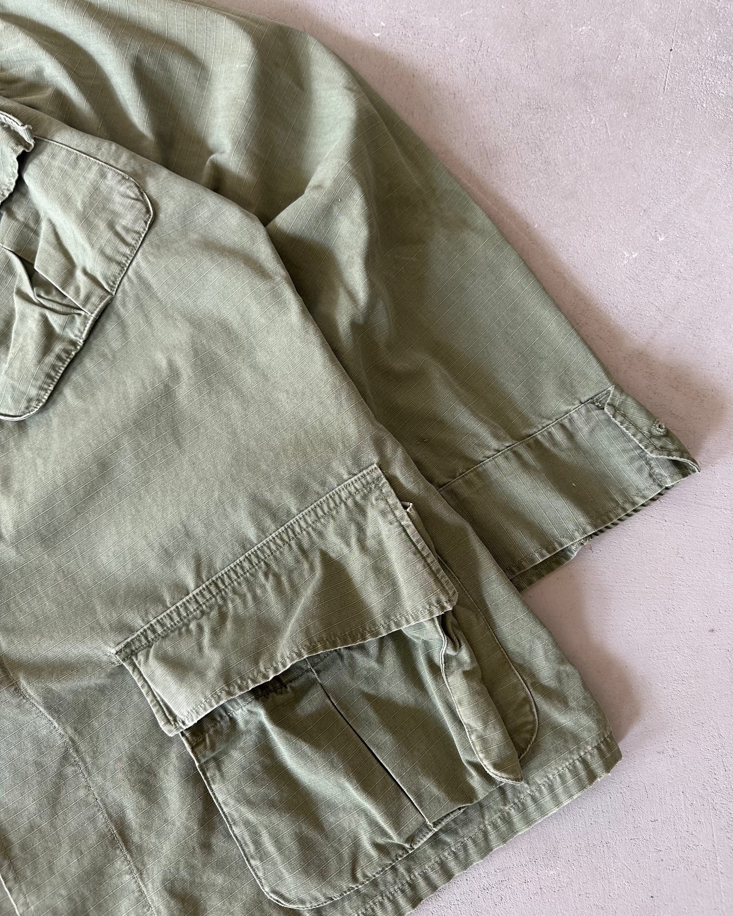 1970s - Green Military Slant Pockets Over Shirt - M
