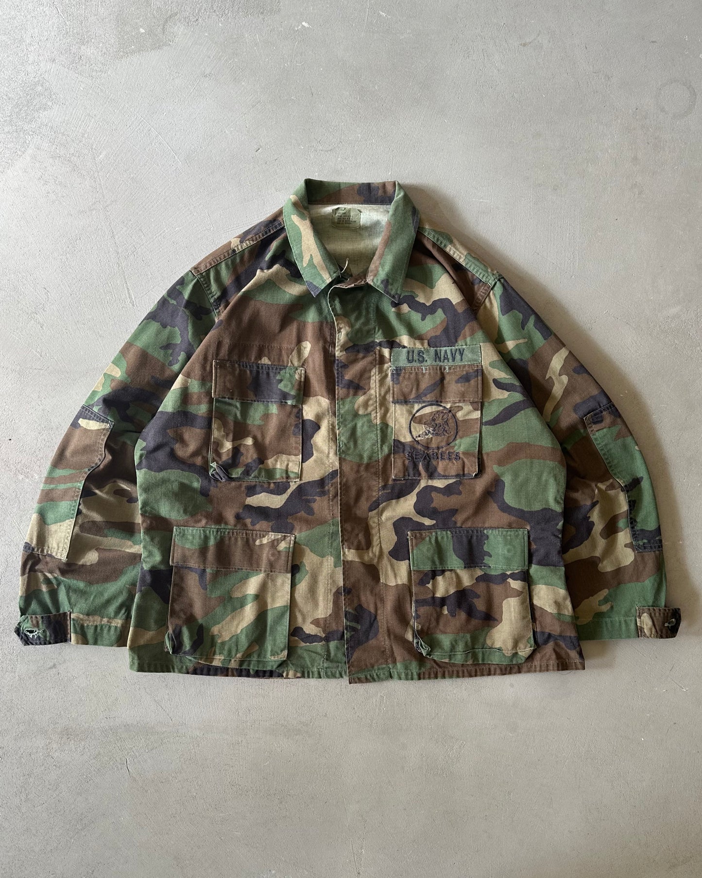 1980s - Camo USN Seabees Over Shirt - L(Short)