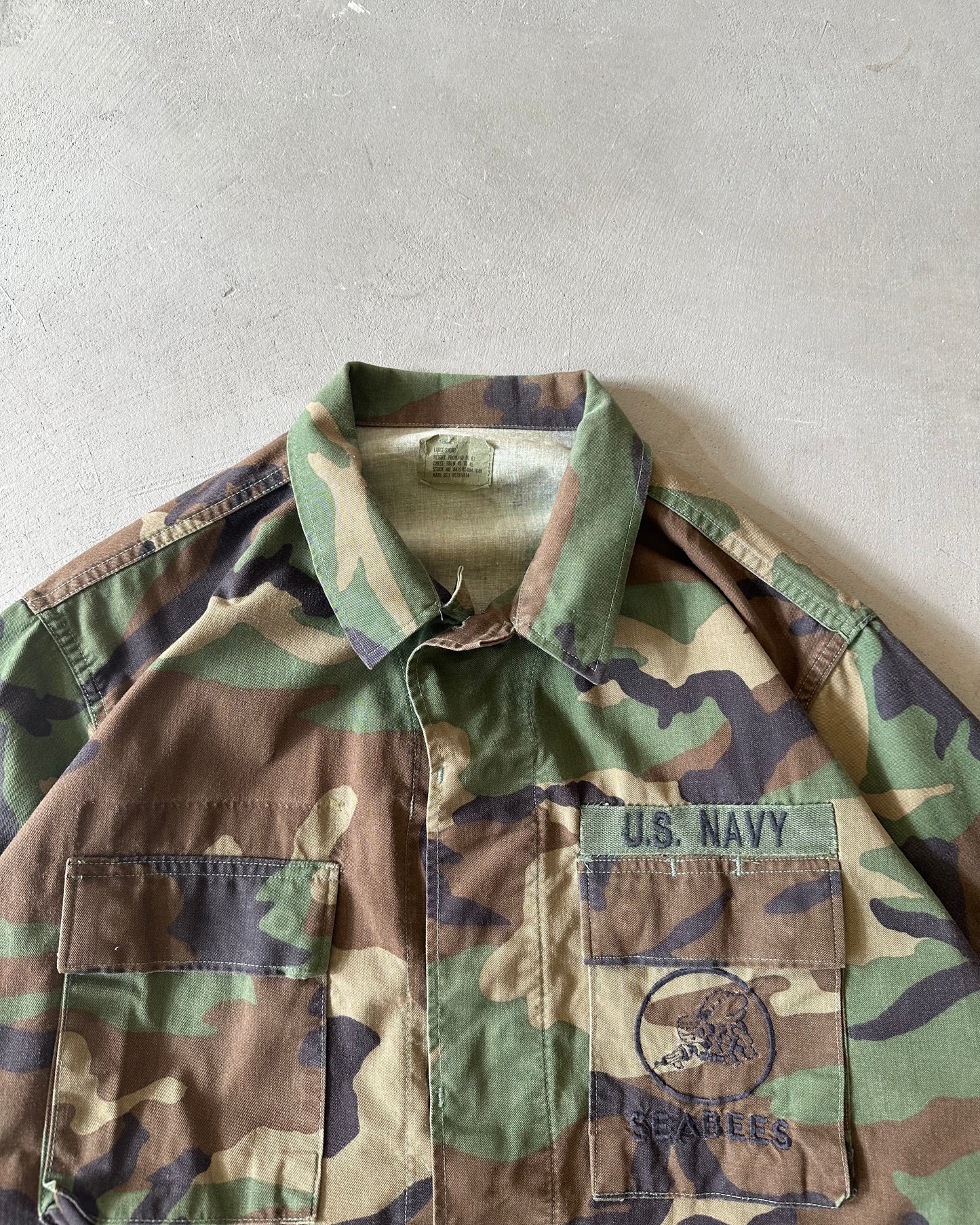 1980s - Camo USN Seabees Over Shirt - L(Short)
