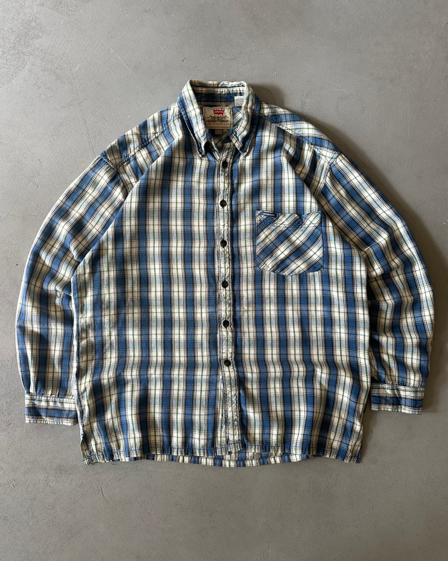 1990s - Blue/Green Levi's Plaid Flannel - L