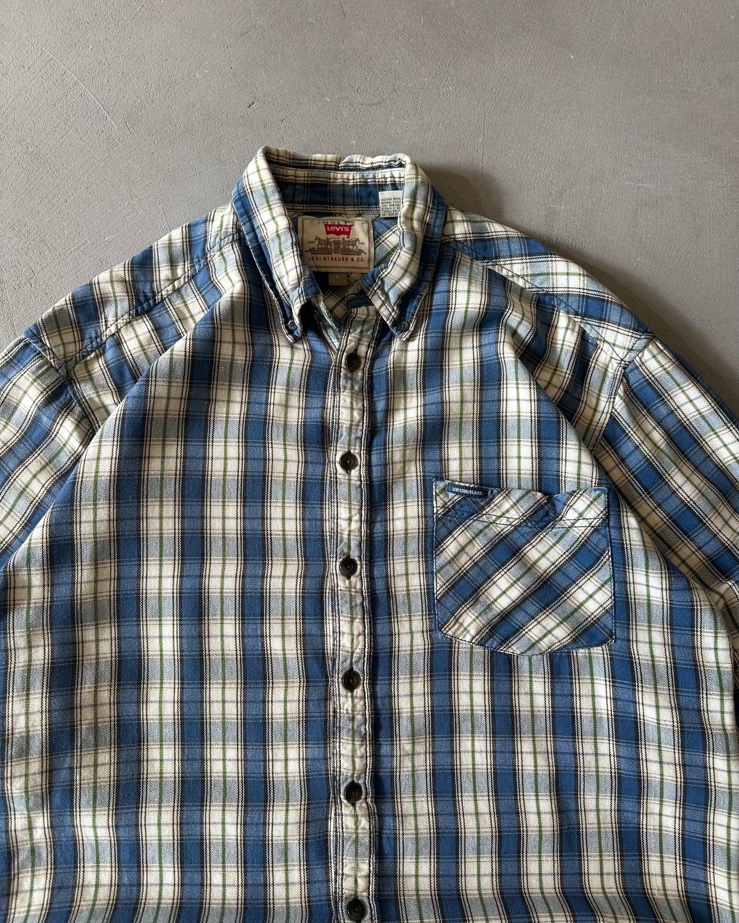 1990s - Blue/Green Levi's Plaid Flannel - L