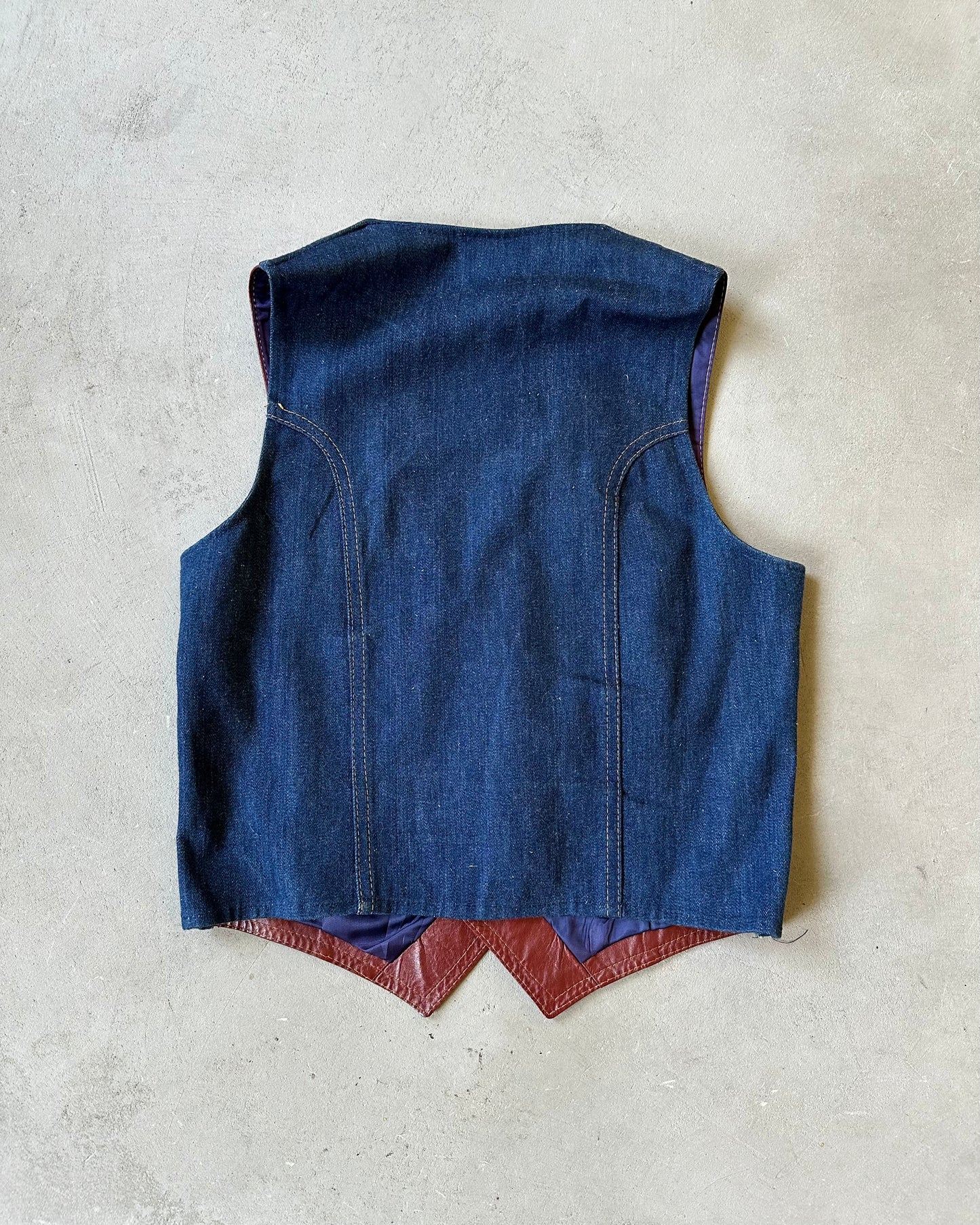 1980s - Burgundy/Denim Handmade Vest - M