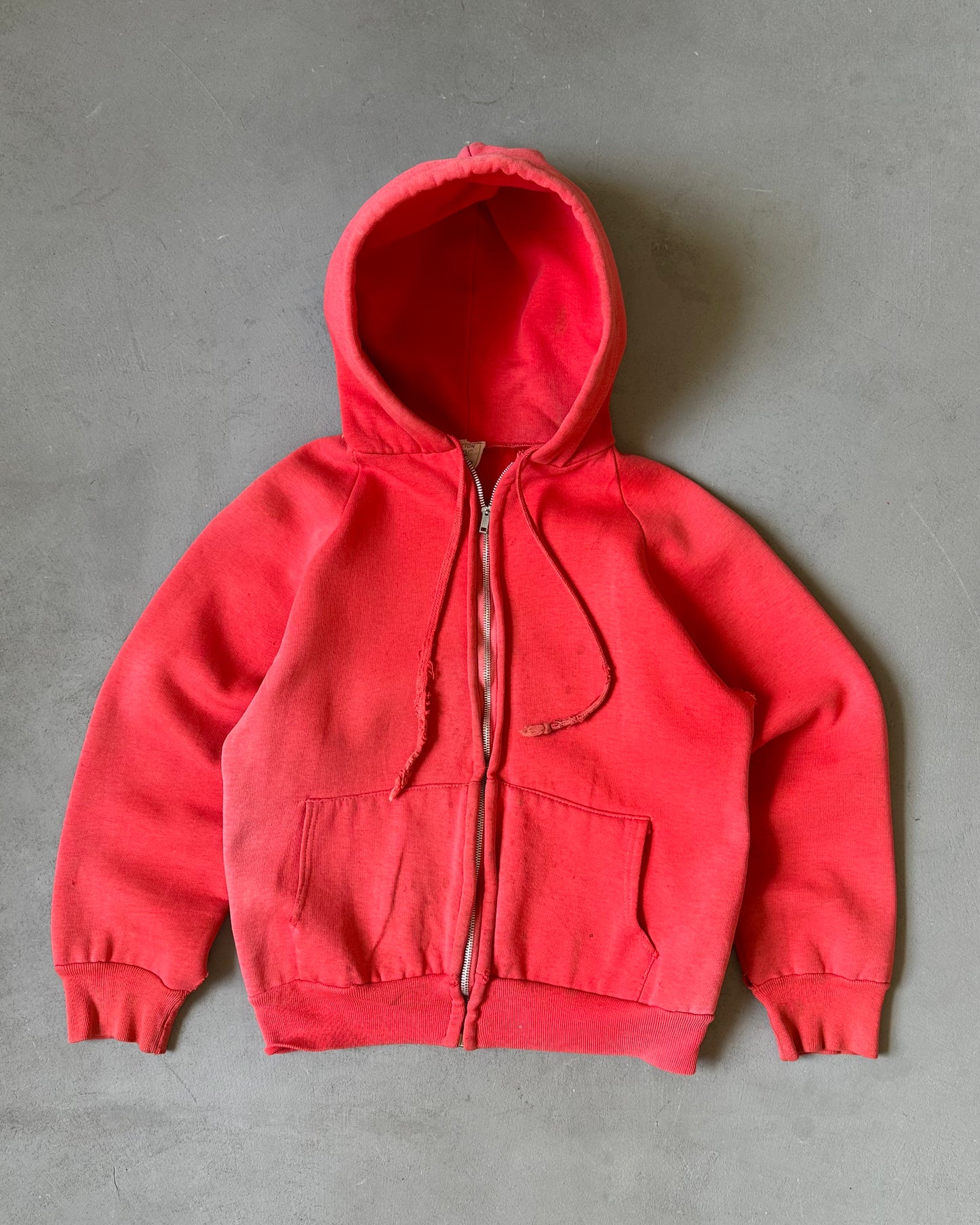 1960s - Distressed Red Women's Zip Up Hoodie - (W)XXS