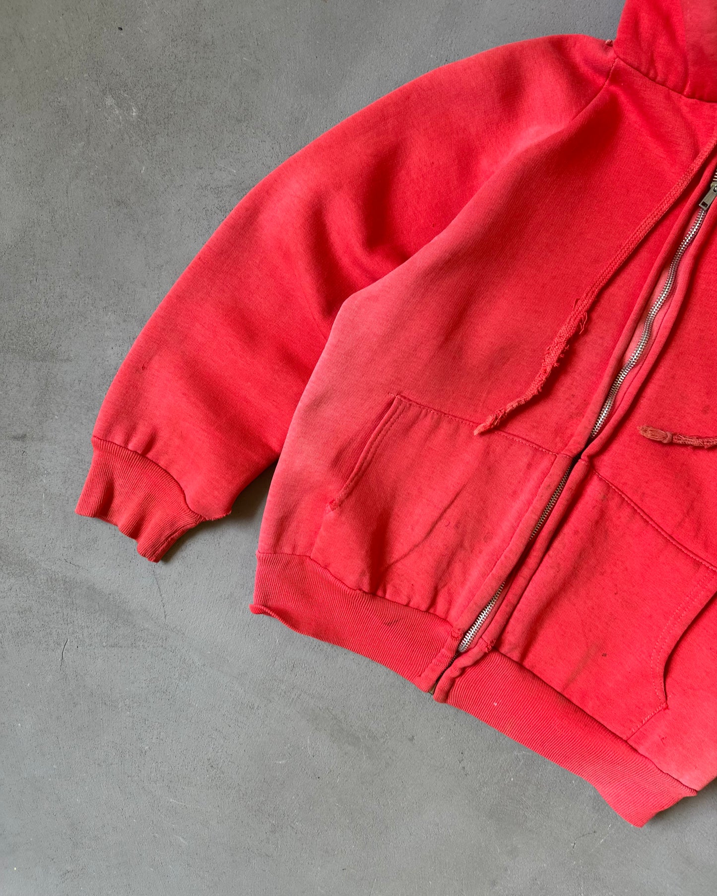 1960s - Distressed Red Women's Zip Up Hoodie - (W)XXS