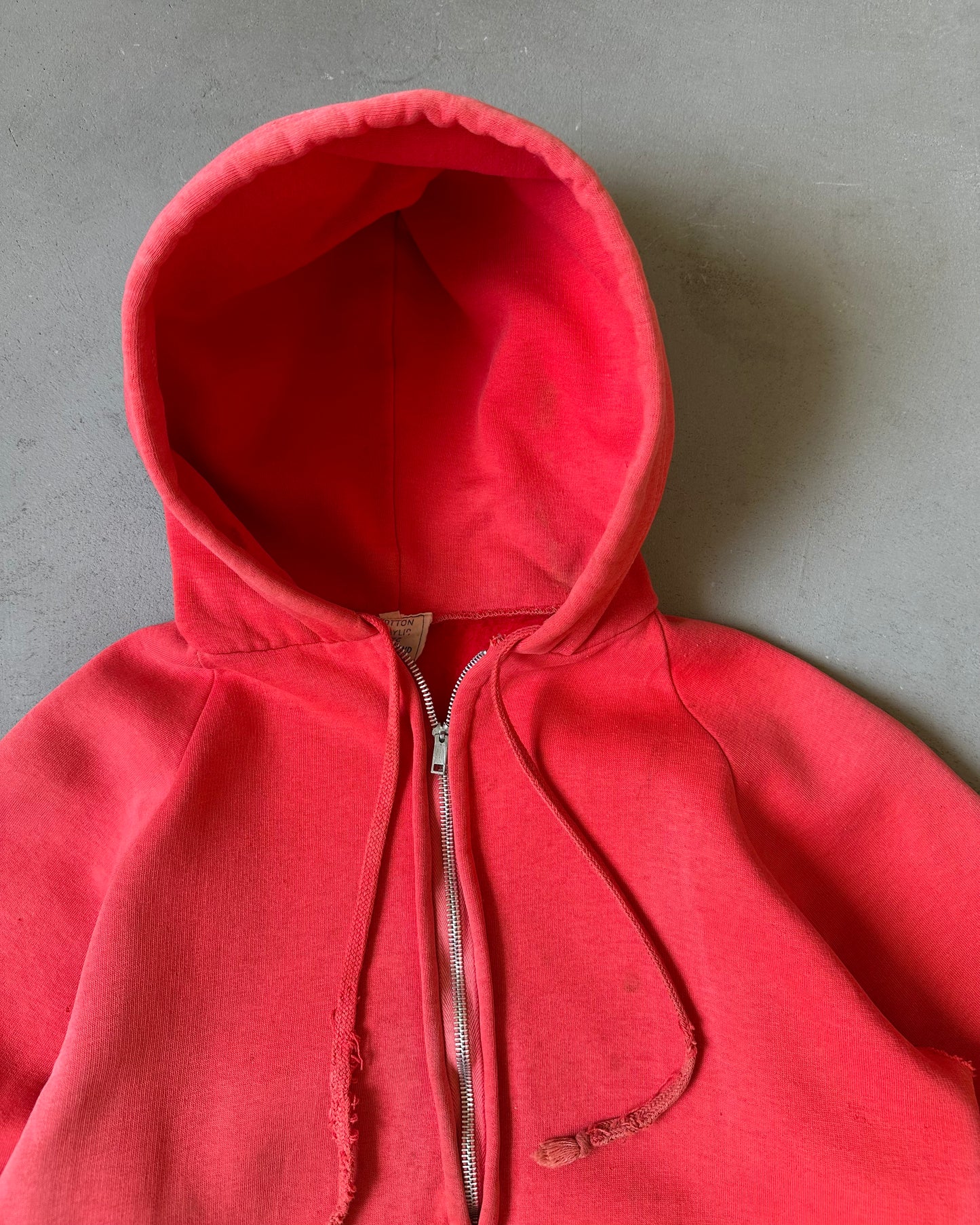 1960s - Distressed Red Women's Zip Up Hoodie - (W)XXS