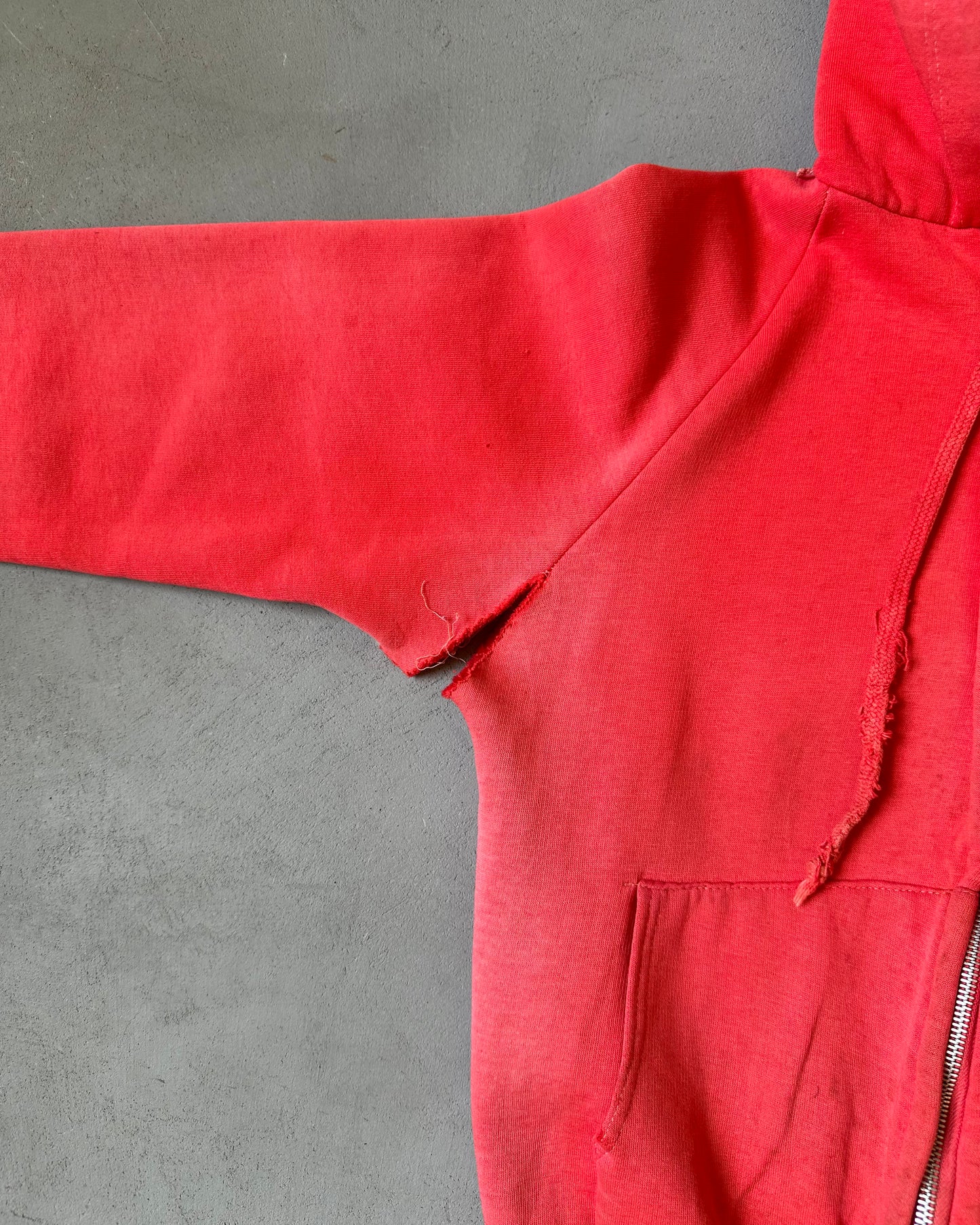 1960s - Distressed Red Women's Zip Up Hoodie - (W)XXS