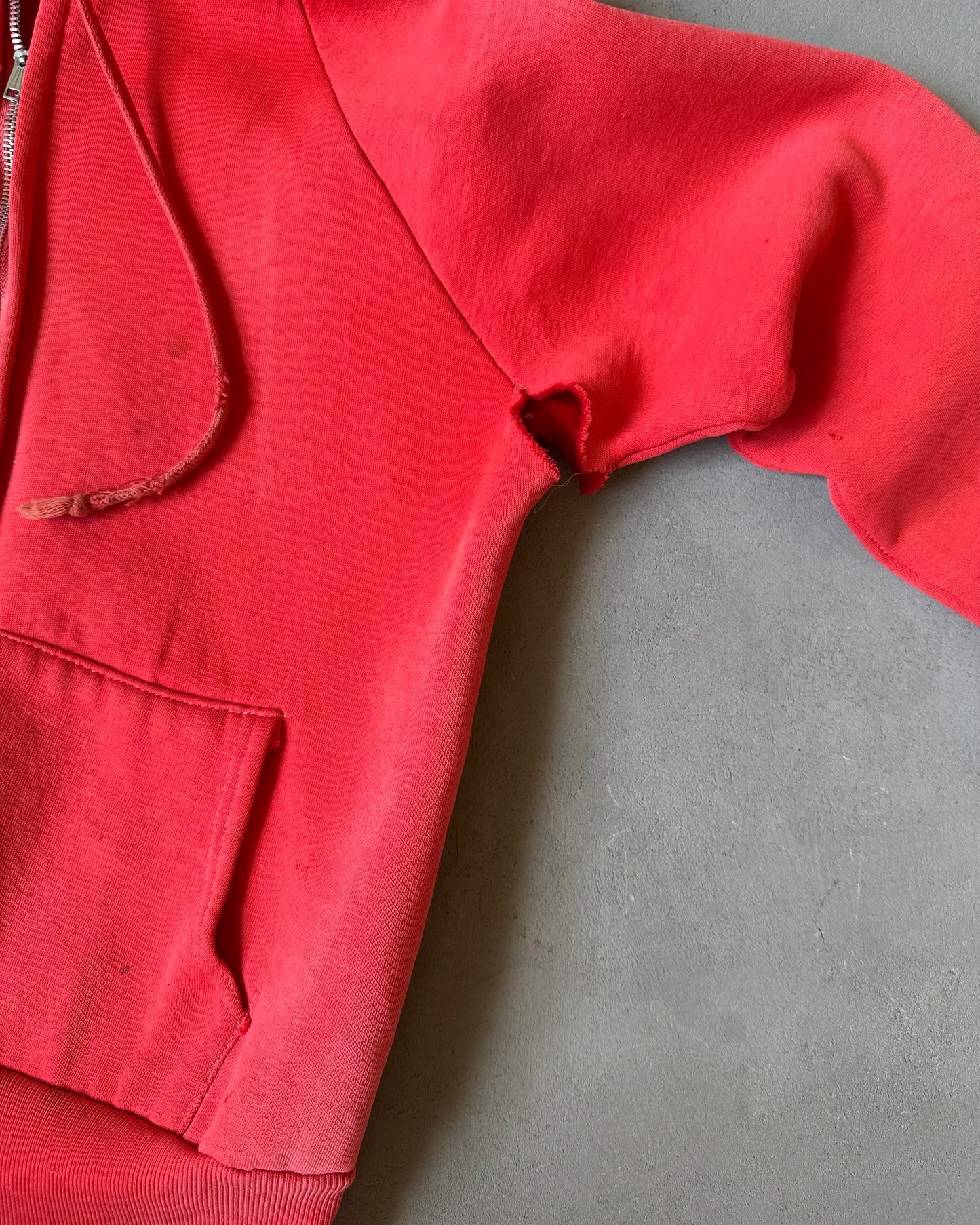 1960s - Distressed Red Women's Zip Up Hoodie - (W)XXS